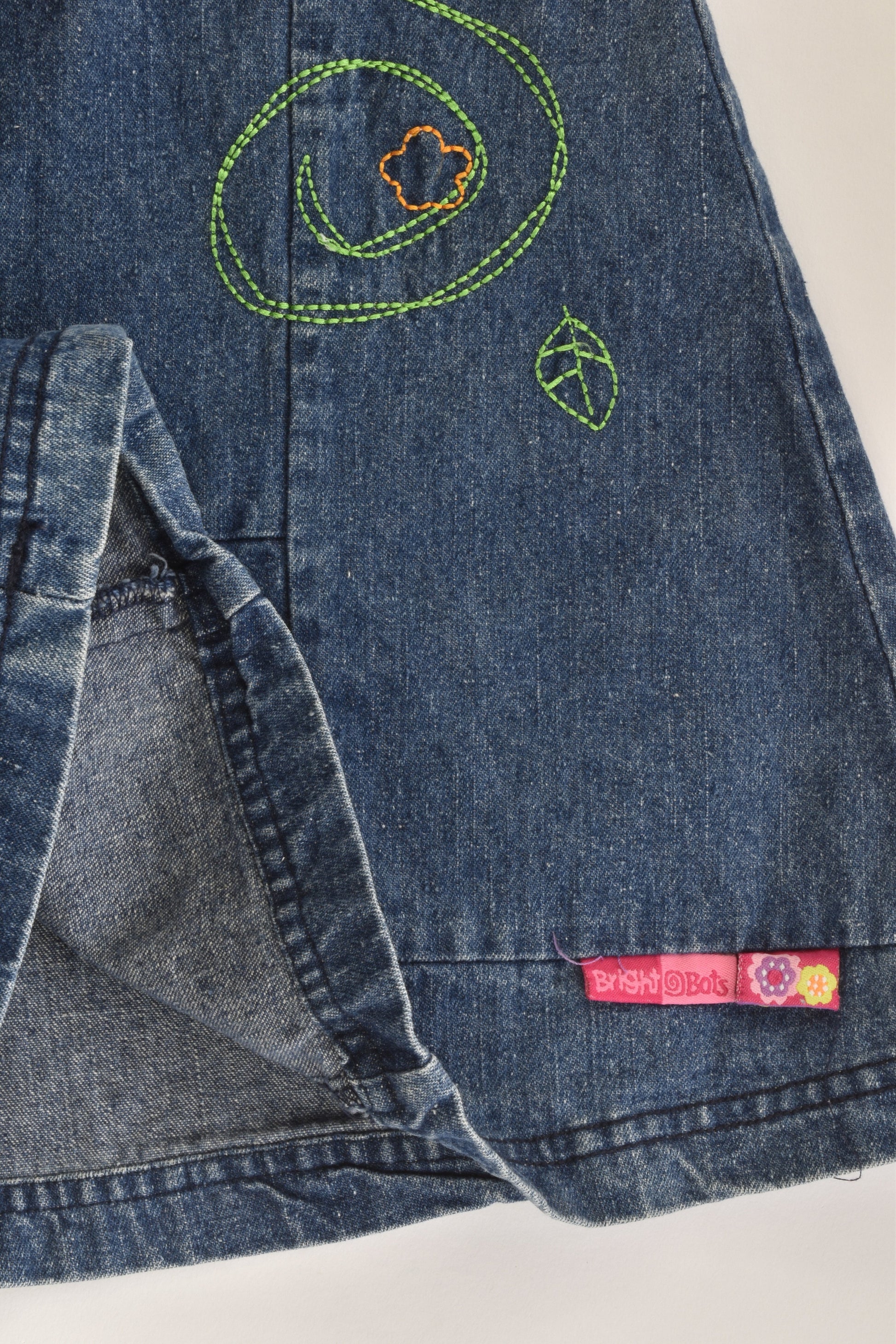 Bright Bots Size 1 Denim Dress with Floral Embroidery