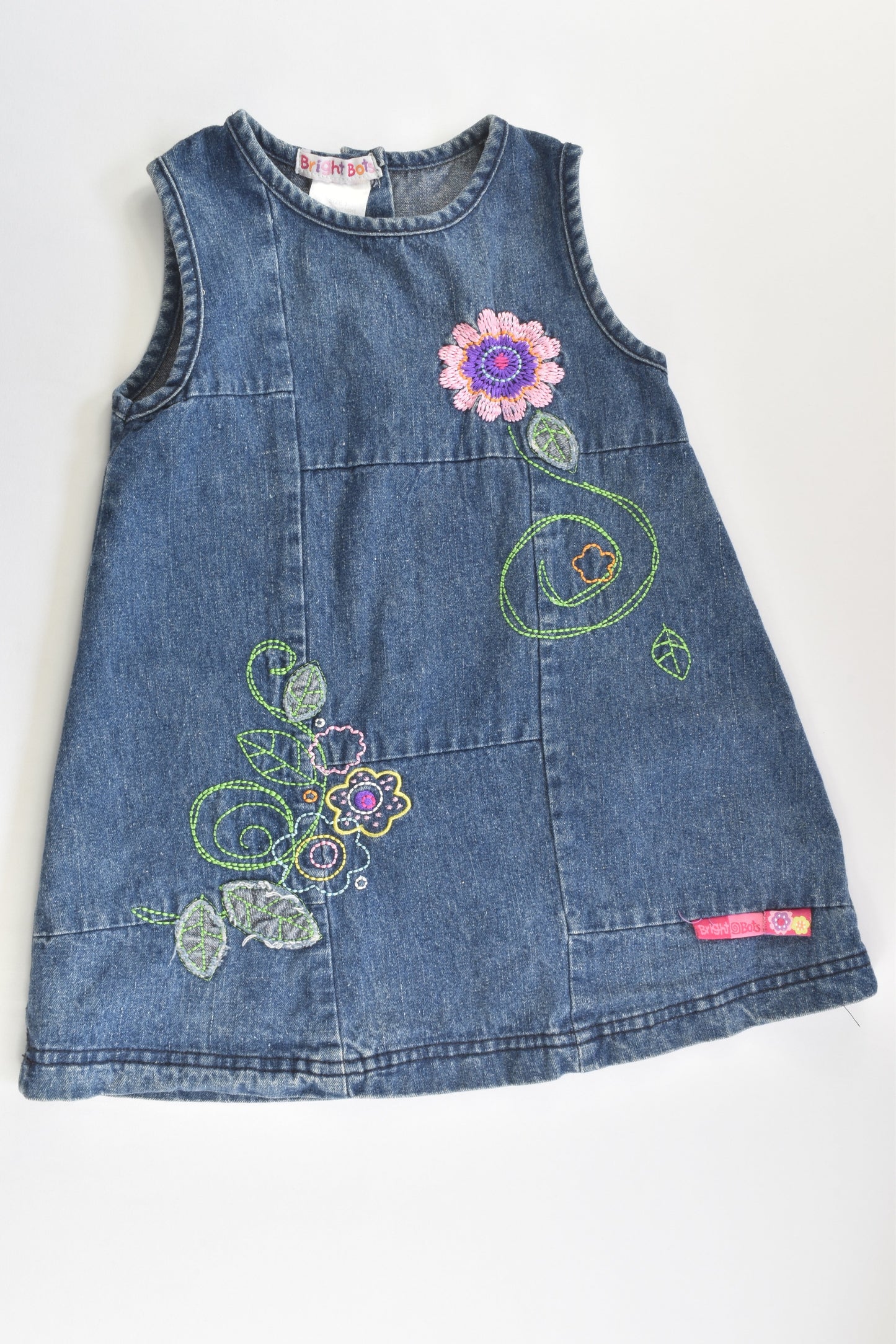 Bright Bots Size 1 Denim Dress with Floral Embroidery