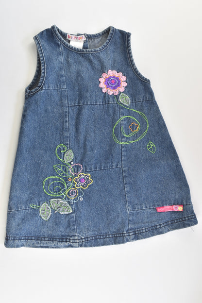 Bright Bots Size 1 Denim Dress with Floral Embroidery