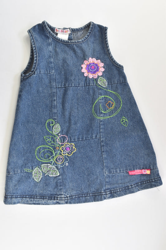 Bright Bots Size 1 Denim Dress with Floral Embroidery