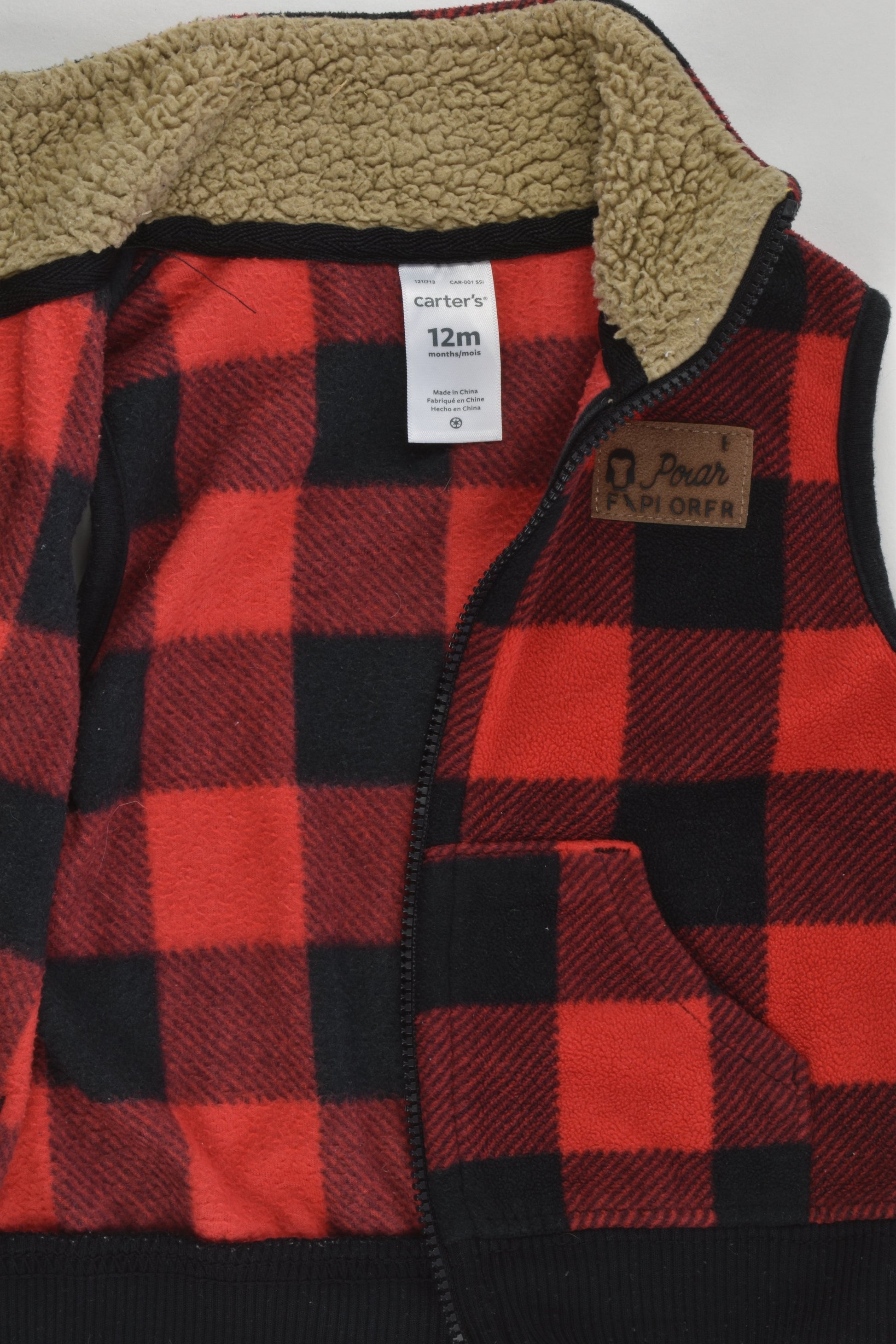 Carter's Size 0 (12 months) Checked 'Polar Explorer' Fleece Vest