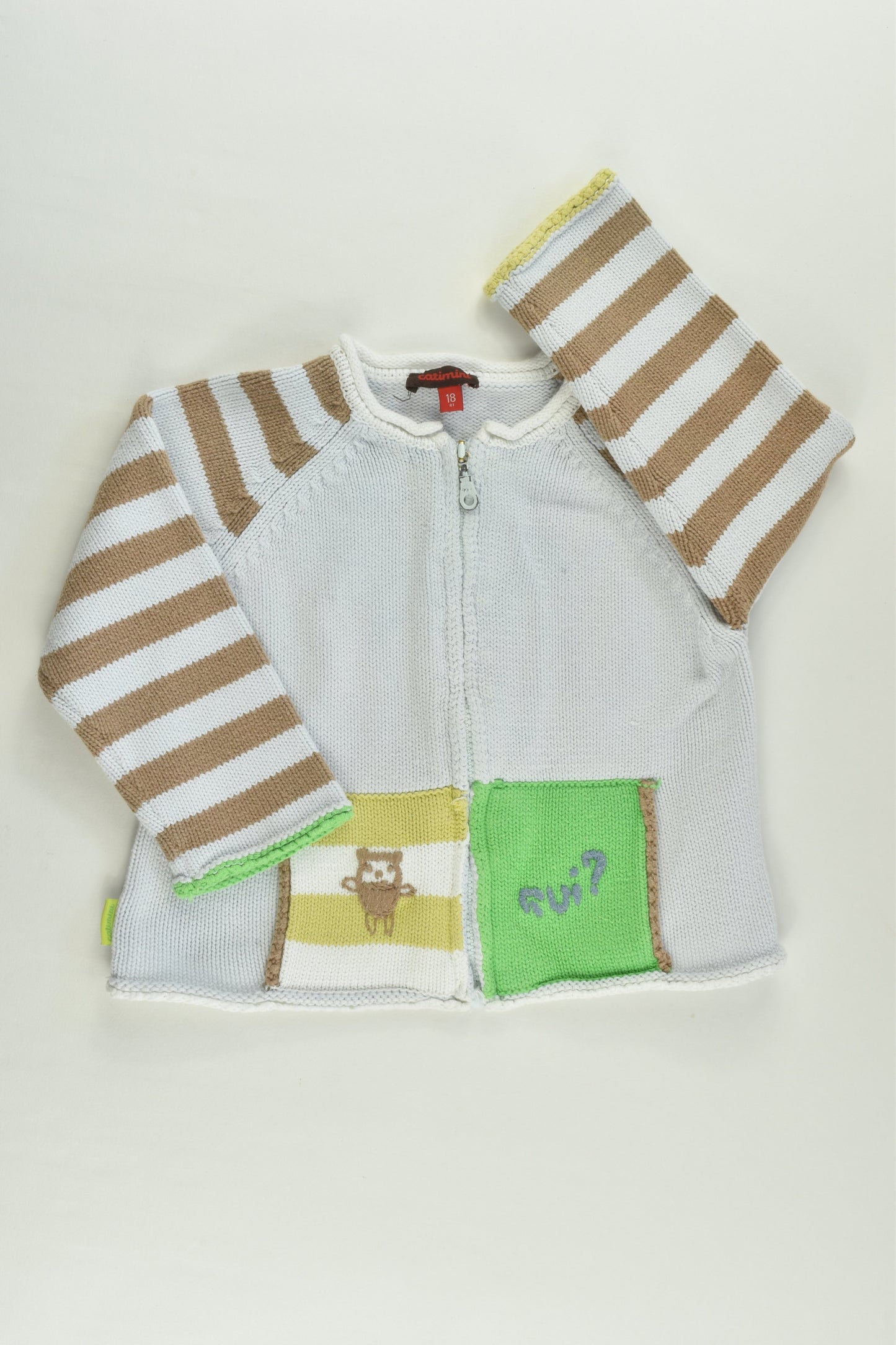 Catimini (France) Size 0-1 (18 months, 81 cm) Monkey Knitted Sip Cardigan
