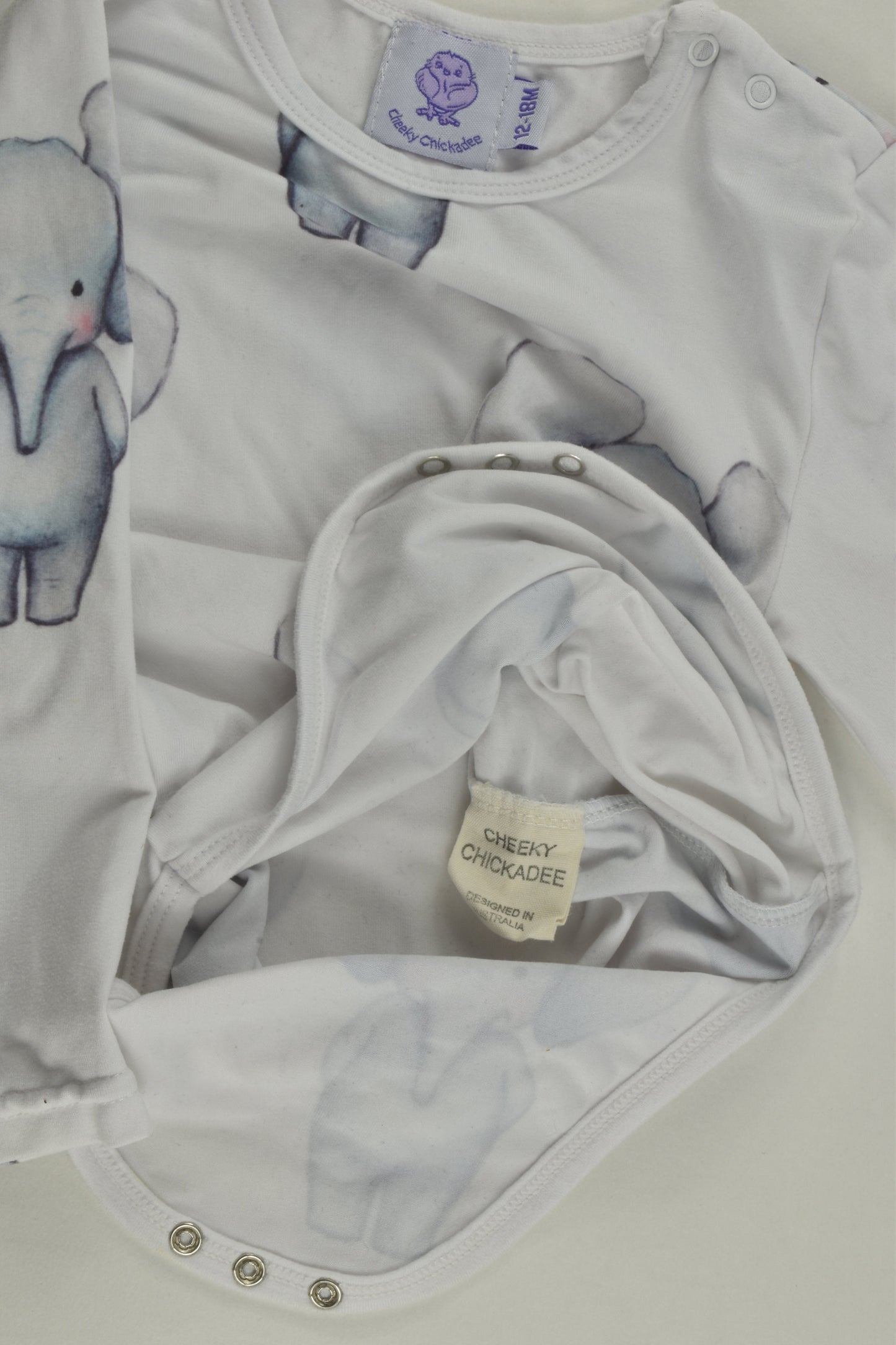 Cheeky Chickadee Size 1 (12-18 months) Elephant Bodysuit