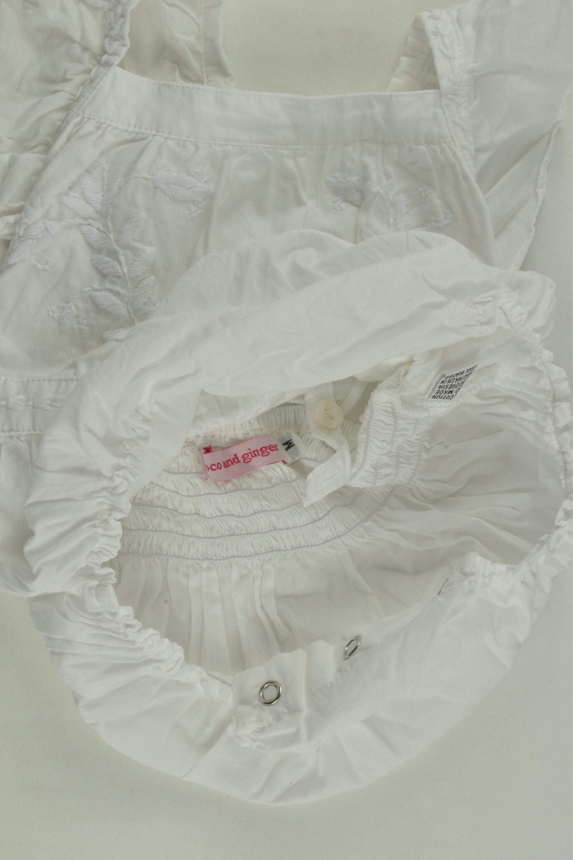 Coco and Ginger Size 1 Romper with Floral Embroidery