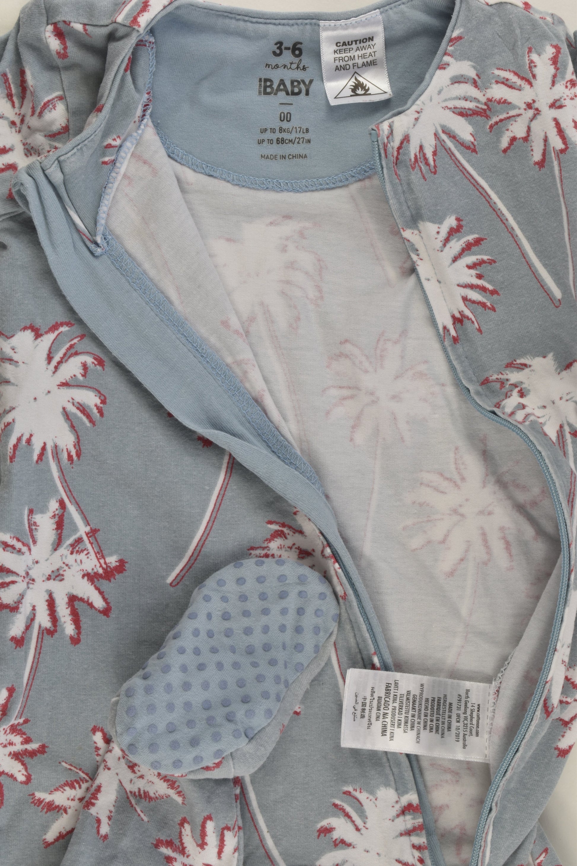 Cotton On Baby Size 00 (3-6 months) Palmtrees Footed Romper