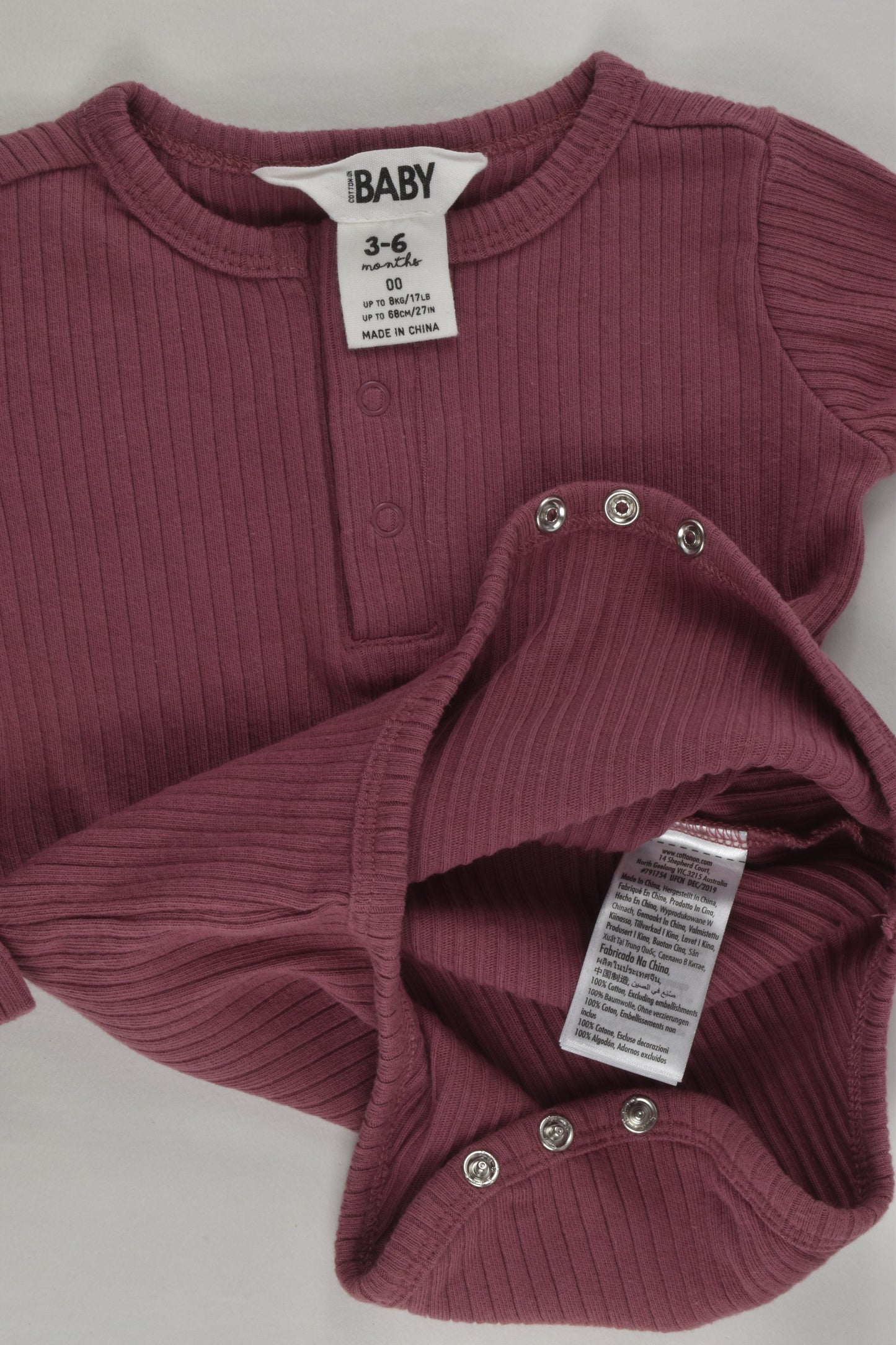 Cotton On Baby Size 00 Ribbed Bodysuit