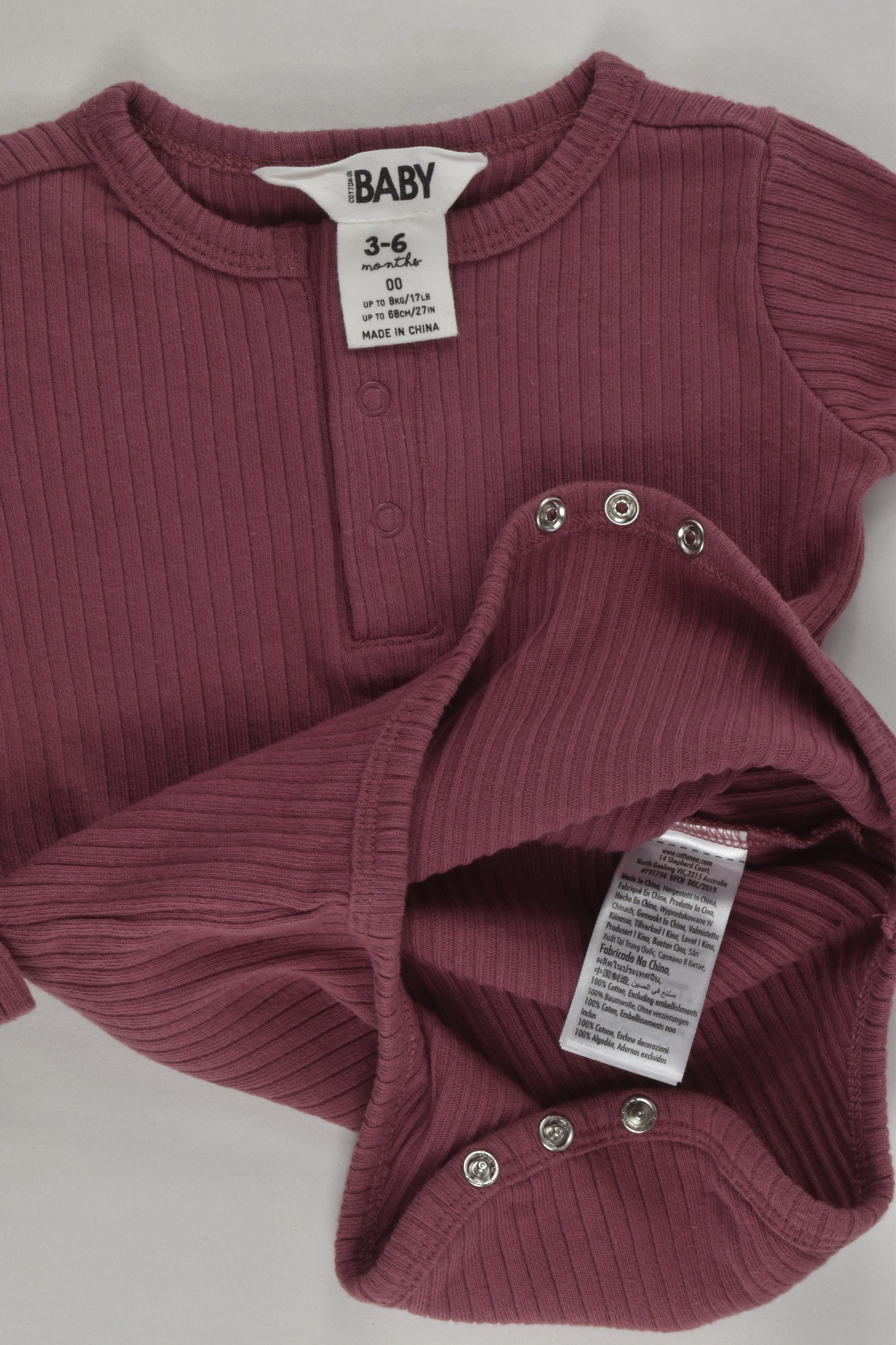 Cotton On Baby Size 00 Ribbed Bodysuit