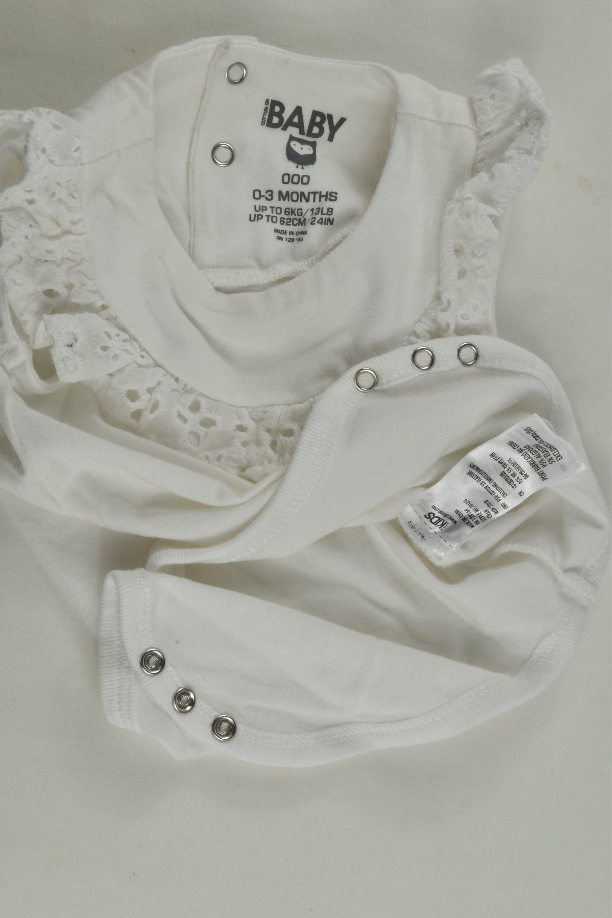 Cotton On Baby Size 000 Lace Detail Bodysuit
