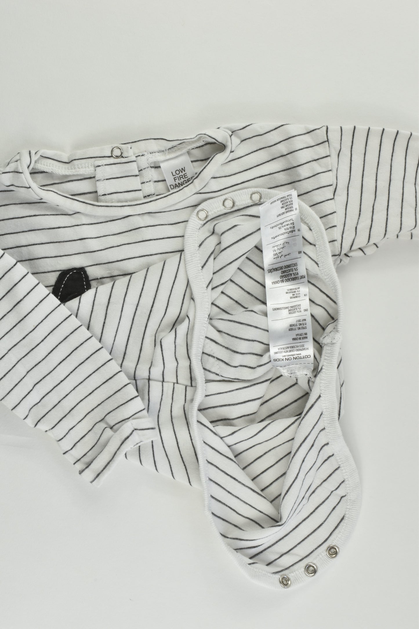 Cotton On Baby Size 1 (12-18 months) Striped Bear Bodysuit