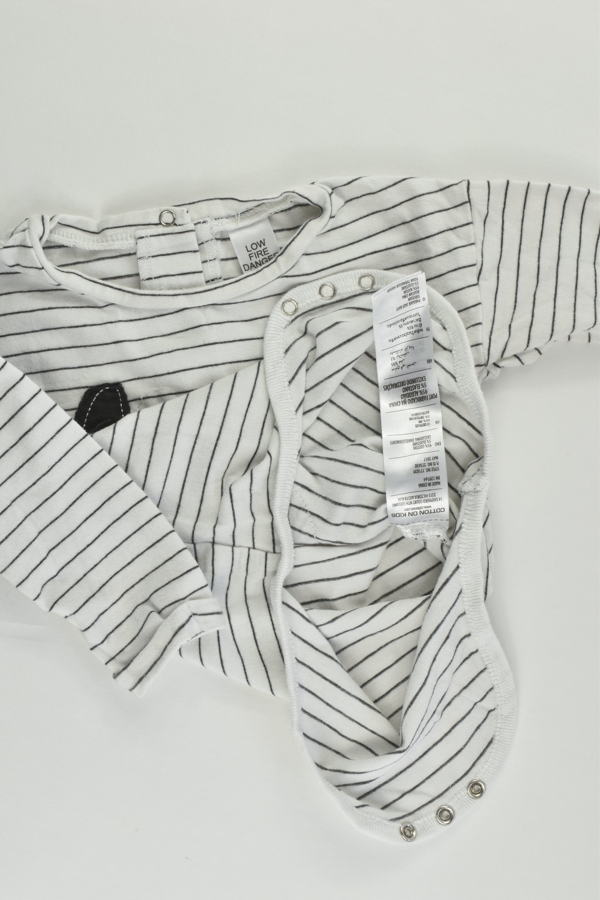 Cotton On Baby Size 1 (12-18 months) Striped Bear Bodysuit