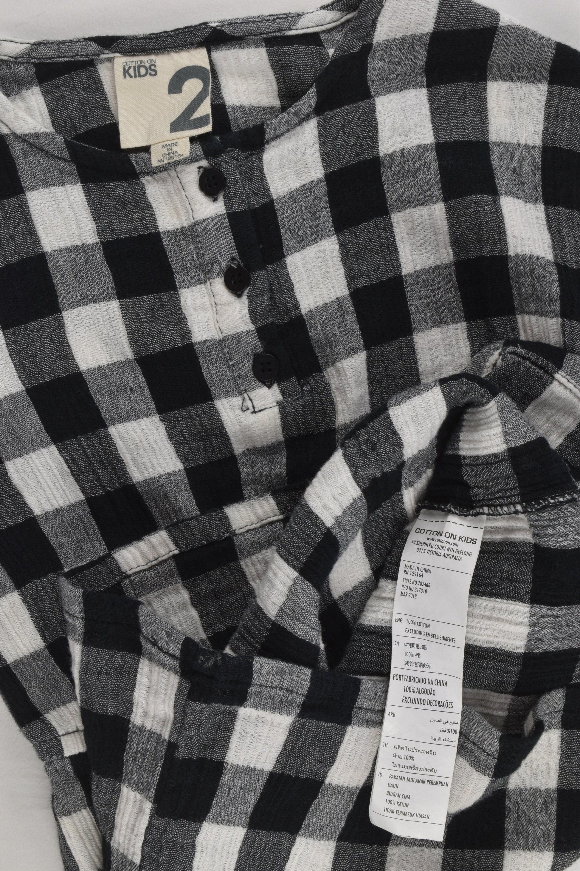 Cotton On Kids Size 2 Checked Muslin Dress