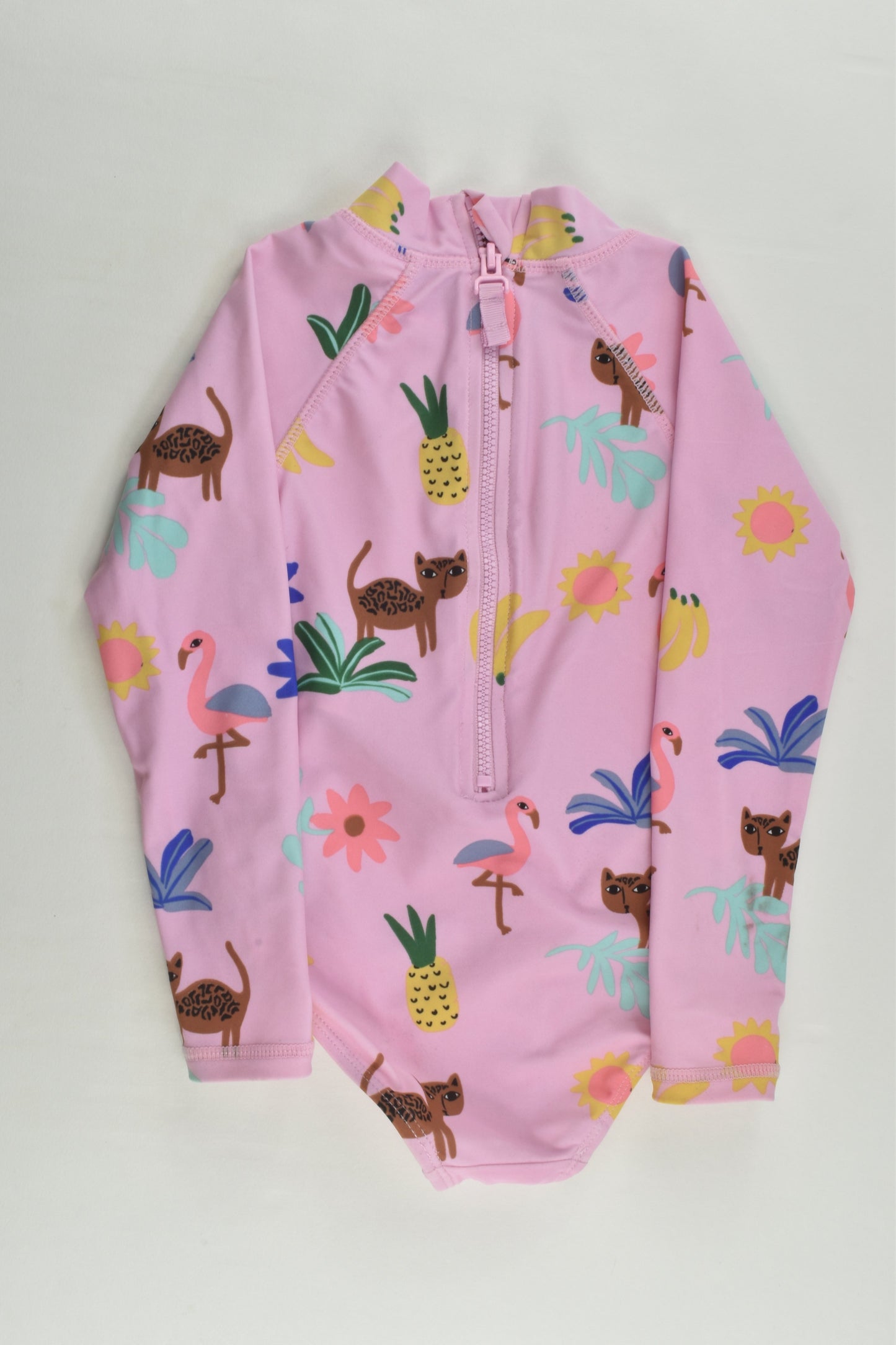 Cotton On Kids Size 2 Lined Lepard and Flamingo Rashie Swim Suit
