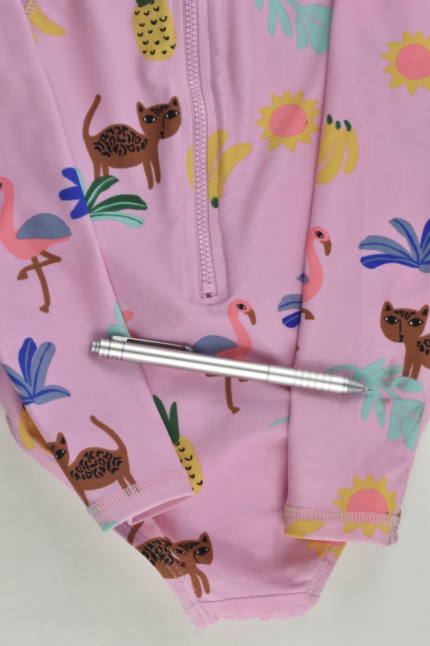 Cotton On Kids Size 2 Lined Lepard and Flamingo Rashie Swim Suit