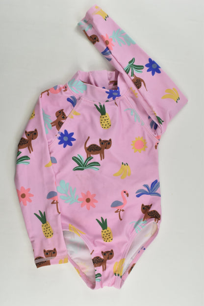 Cotton On Kids Size 2 Lined Lepard and Flamingo Rashie Swim Suit