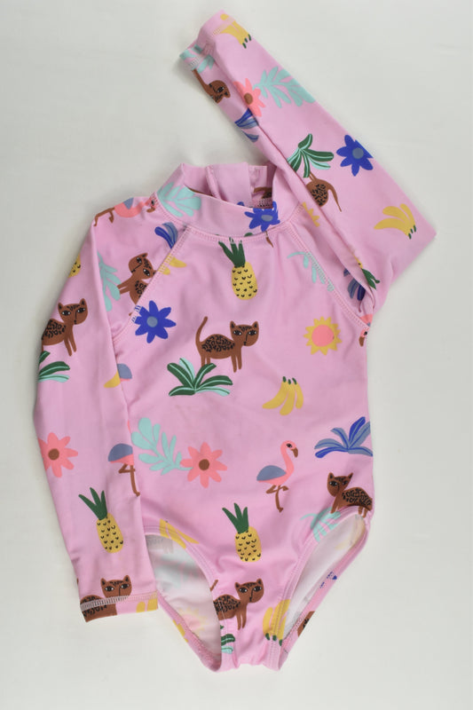 Cotton On Kids Size 2 Lined Lepard and Flamingo Rashie Swim Suit