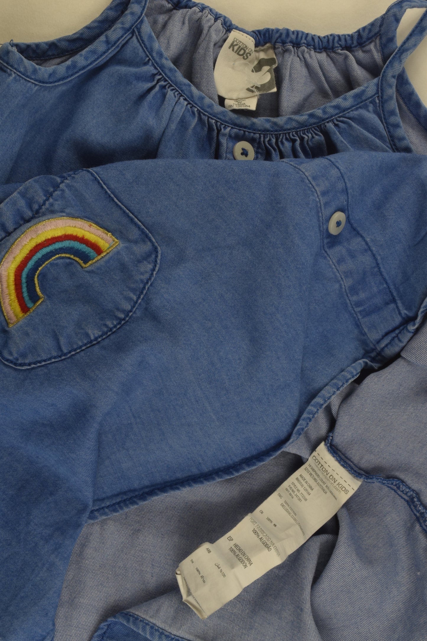 Cotton On Kids Size 3 Rainbows Denim Dress
