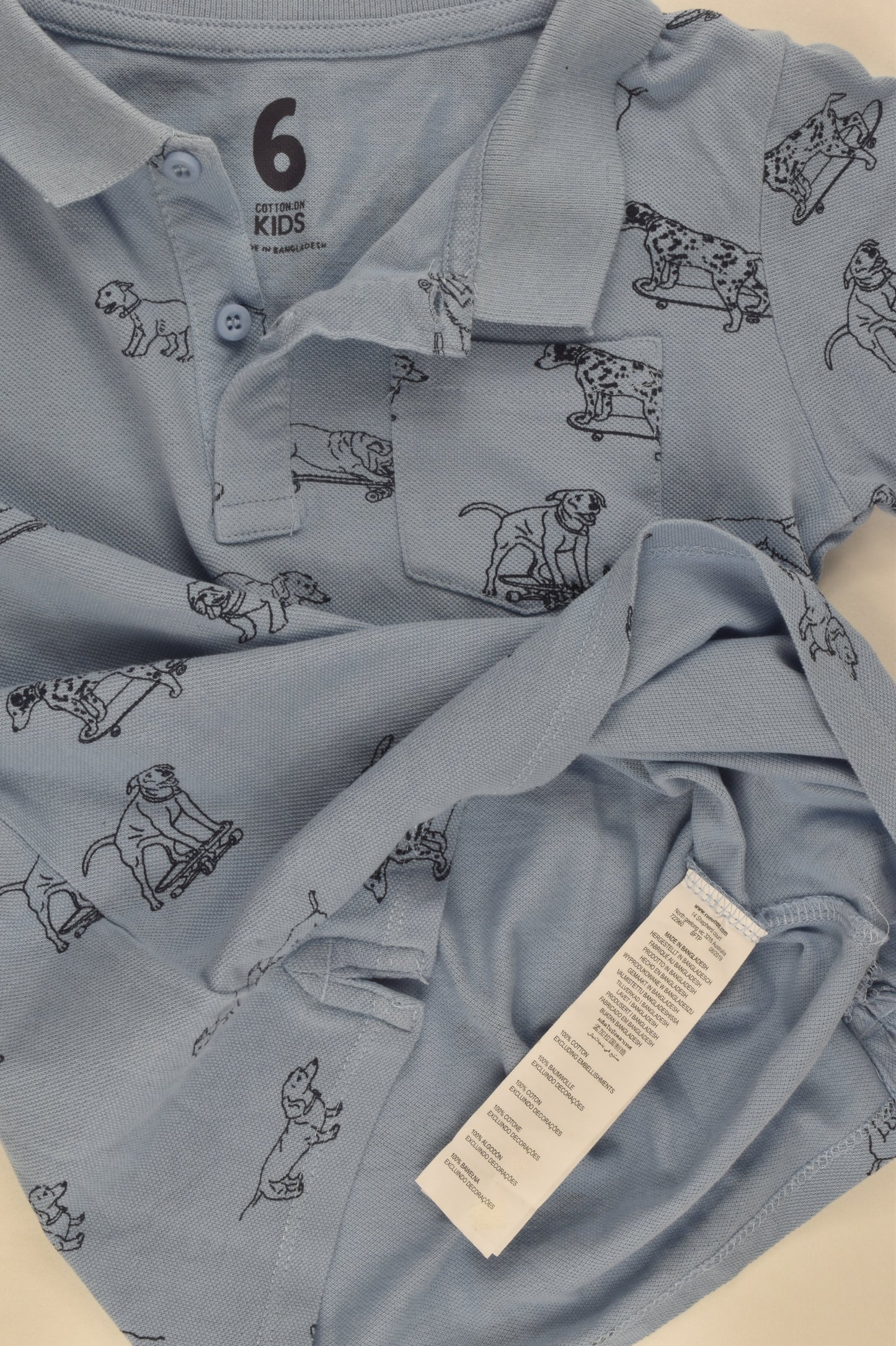 Cotton On Kids Size 6 Dogs and Skateboards Polo Shirt