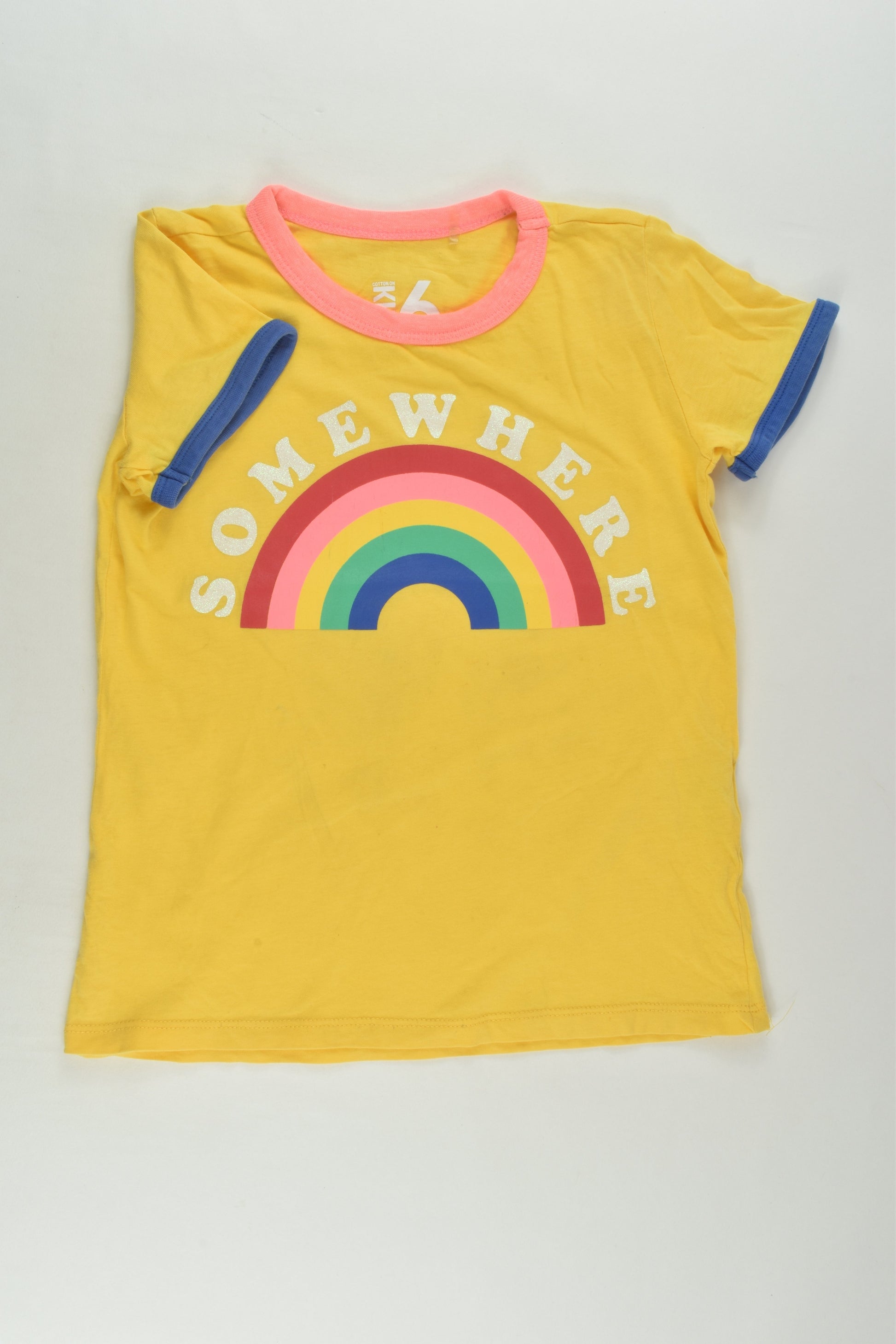 Cotton On Kids Size 6 'Somewhere' Rainbow T-shirt