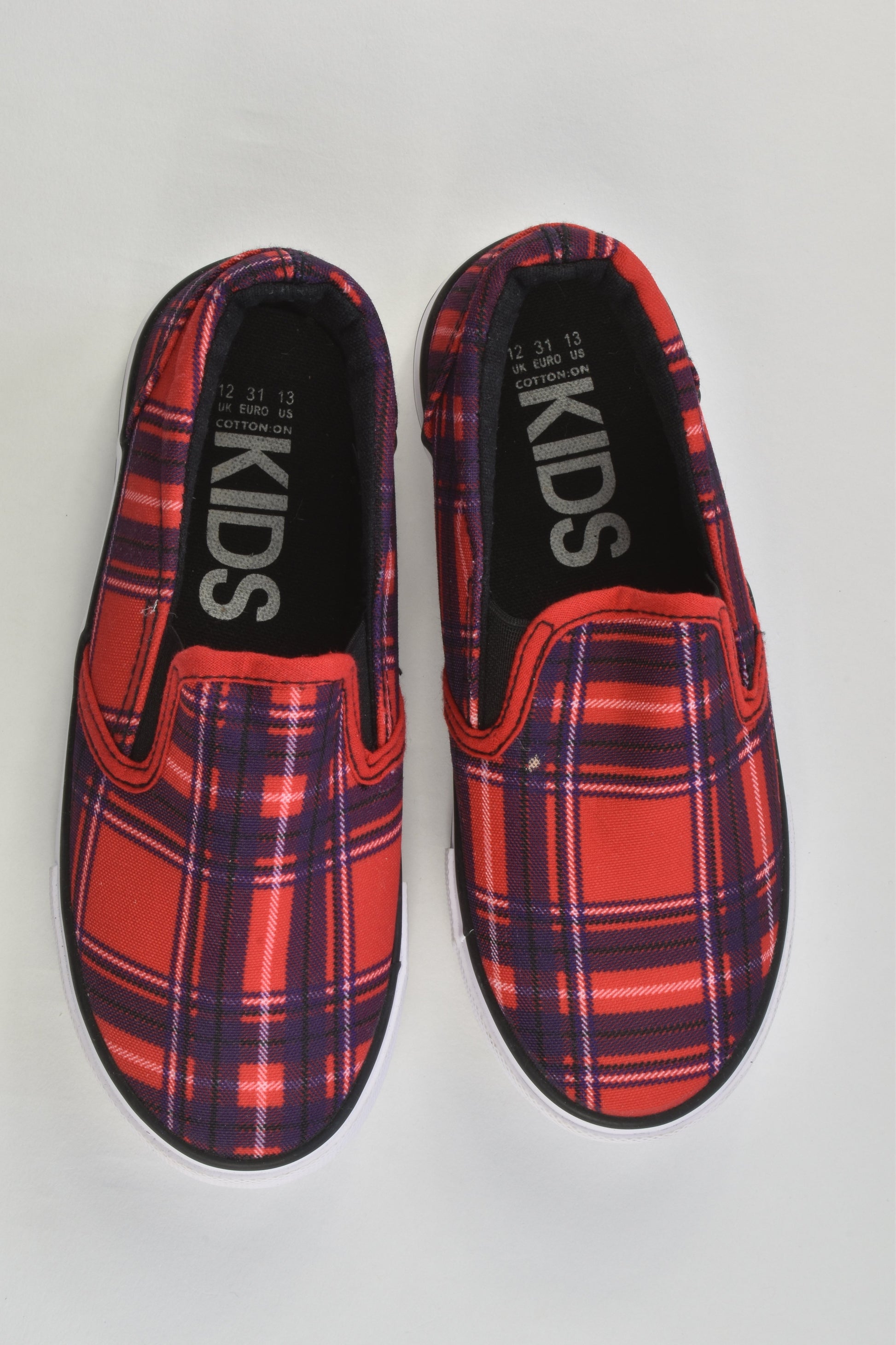 Cotton On Kids Size UK 12 Checked Slip On Shoes
