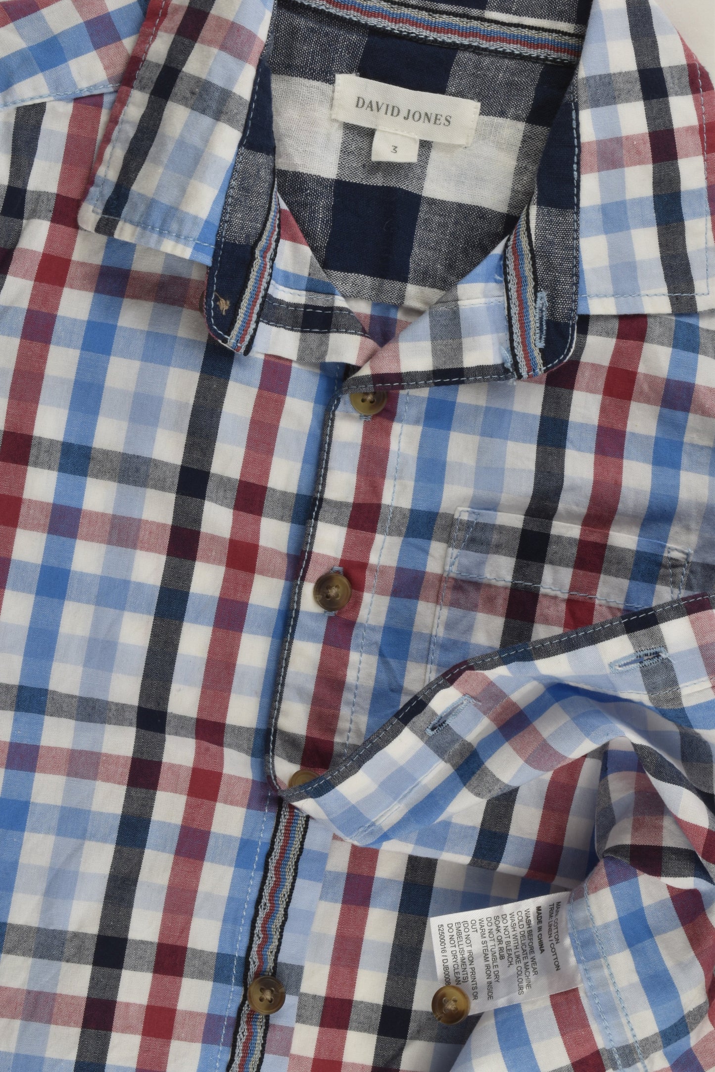 David Jones Size 3 Checked Shirt with Linen Details