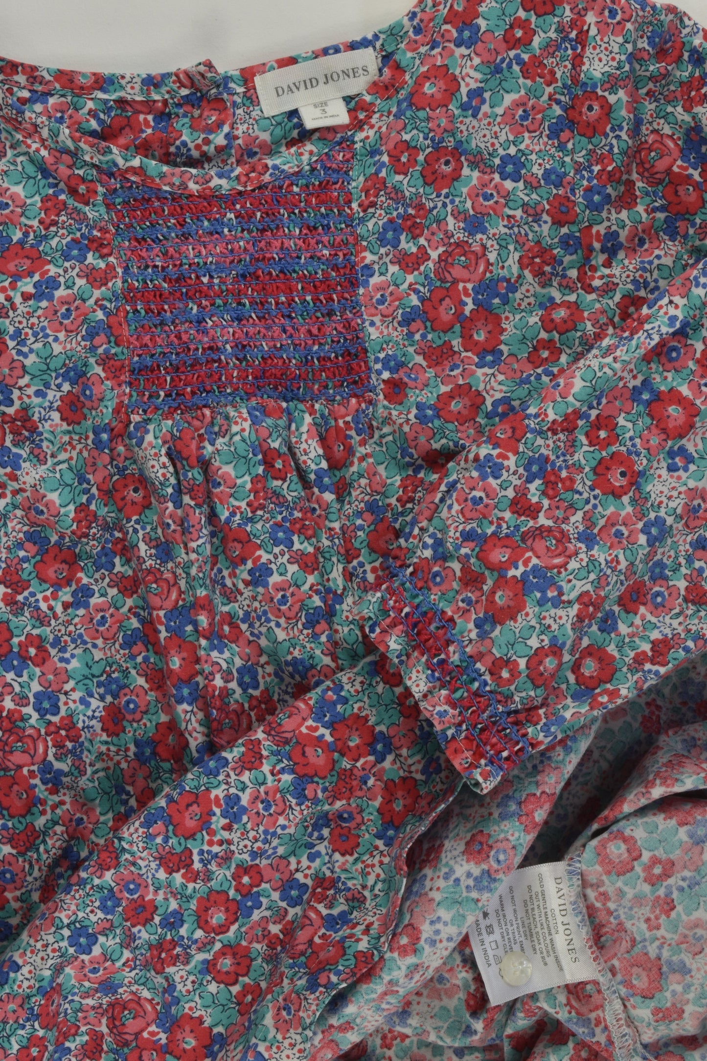 David Jones Size 3 Smocked Liberty Print Lined Dress