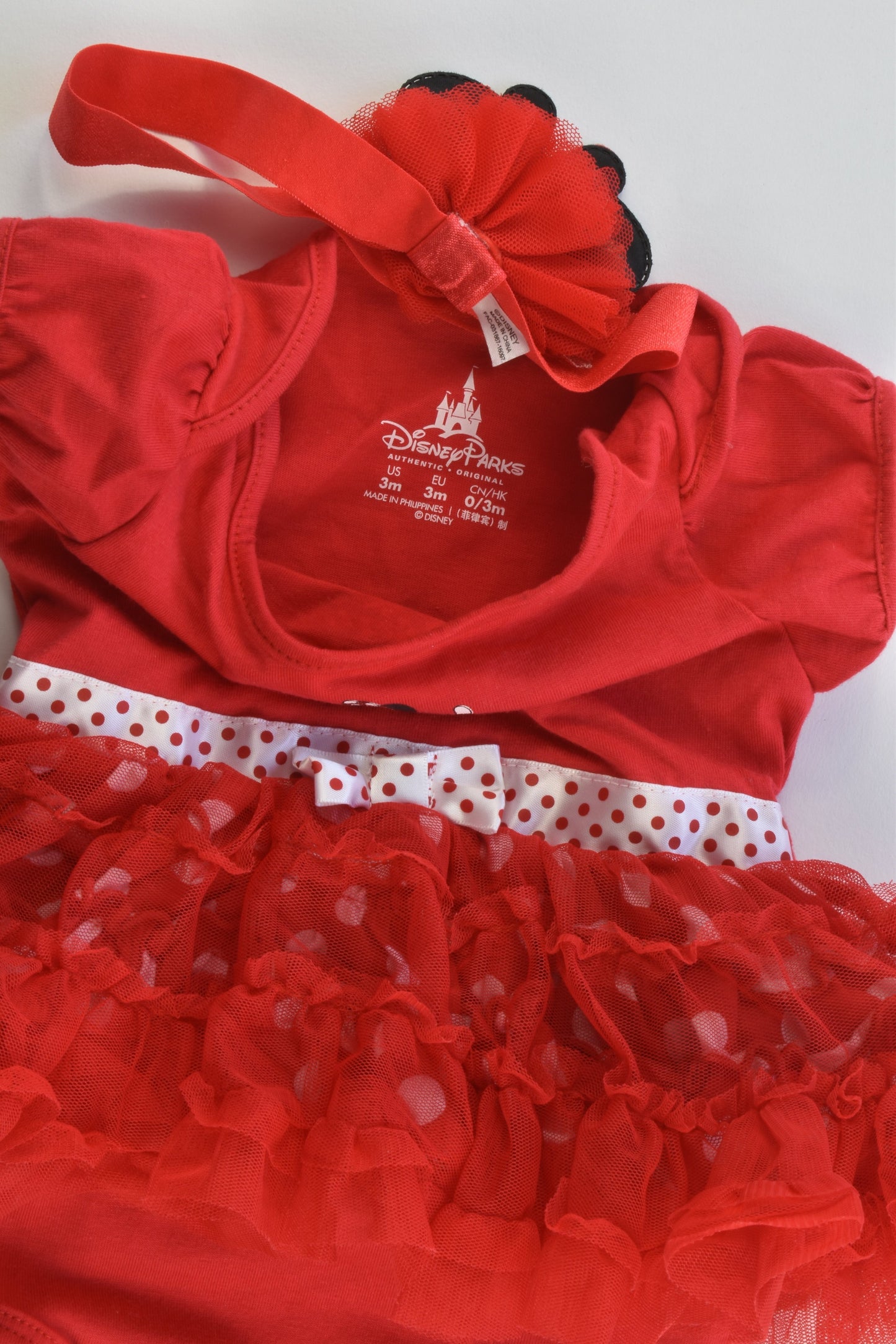 Disney Size 000 (3 months) Minnie Mouse Bodysuit with Tulle and Matching Headband