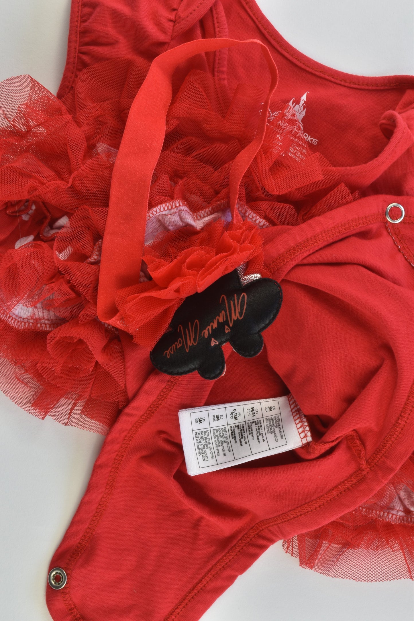 Disney Size 000 (3 months) Minnie Mouse Bodysuit with Tulle and Matching Headband