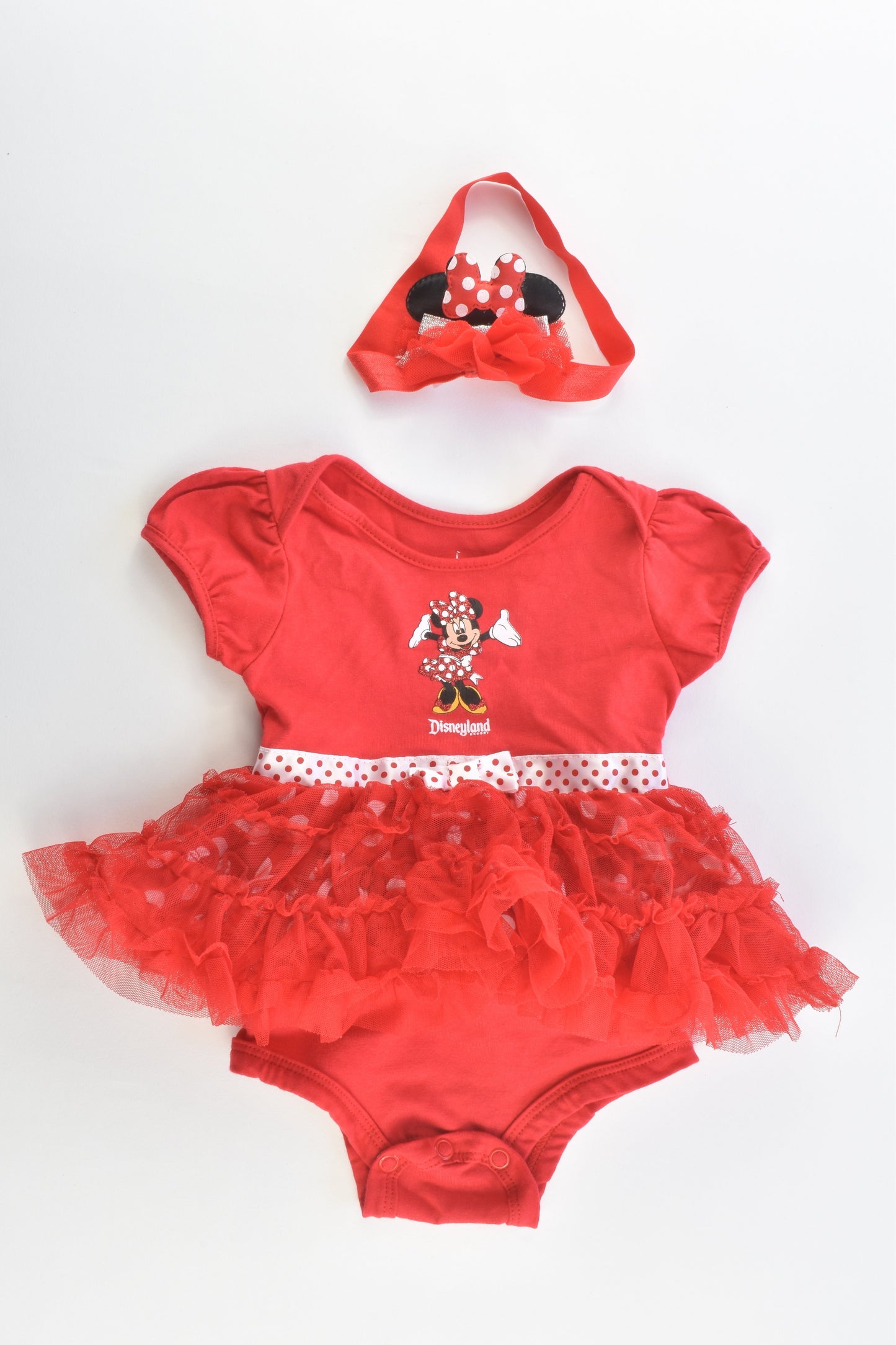 Disney Size 000 (3 months) Minnie Mouse Bodysuit with Tulle and Matching Headband