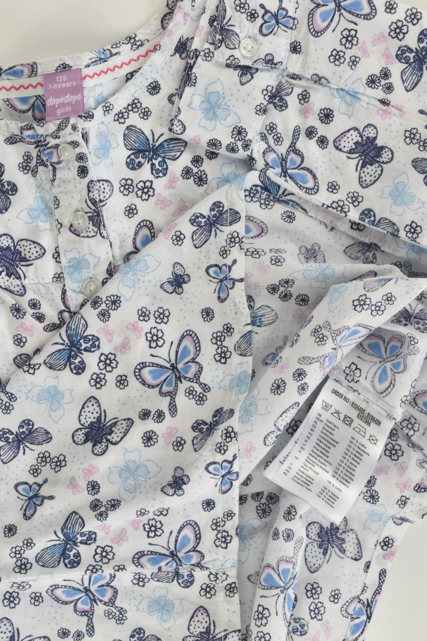Dopodopo Size 7-8 (128 cm) Butterflies and Flowers Blouse