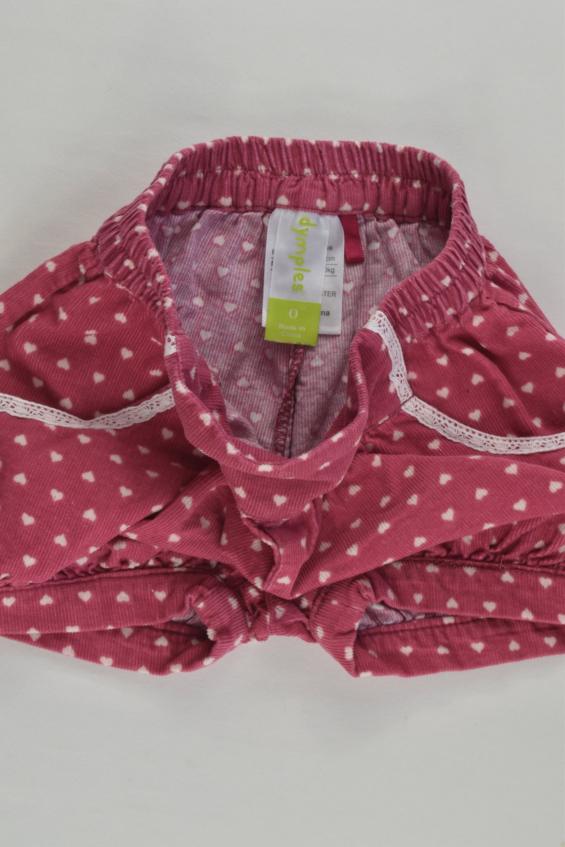 Dymples Size 0 Love Hearts Cord Shorts