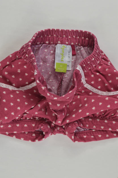 Dymples Size 0 Love Hearts Cord Shorts