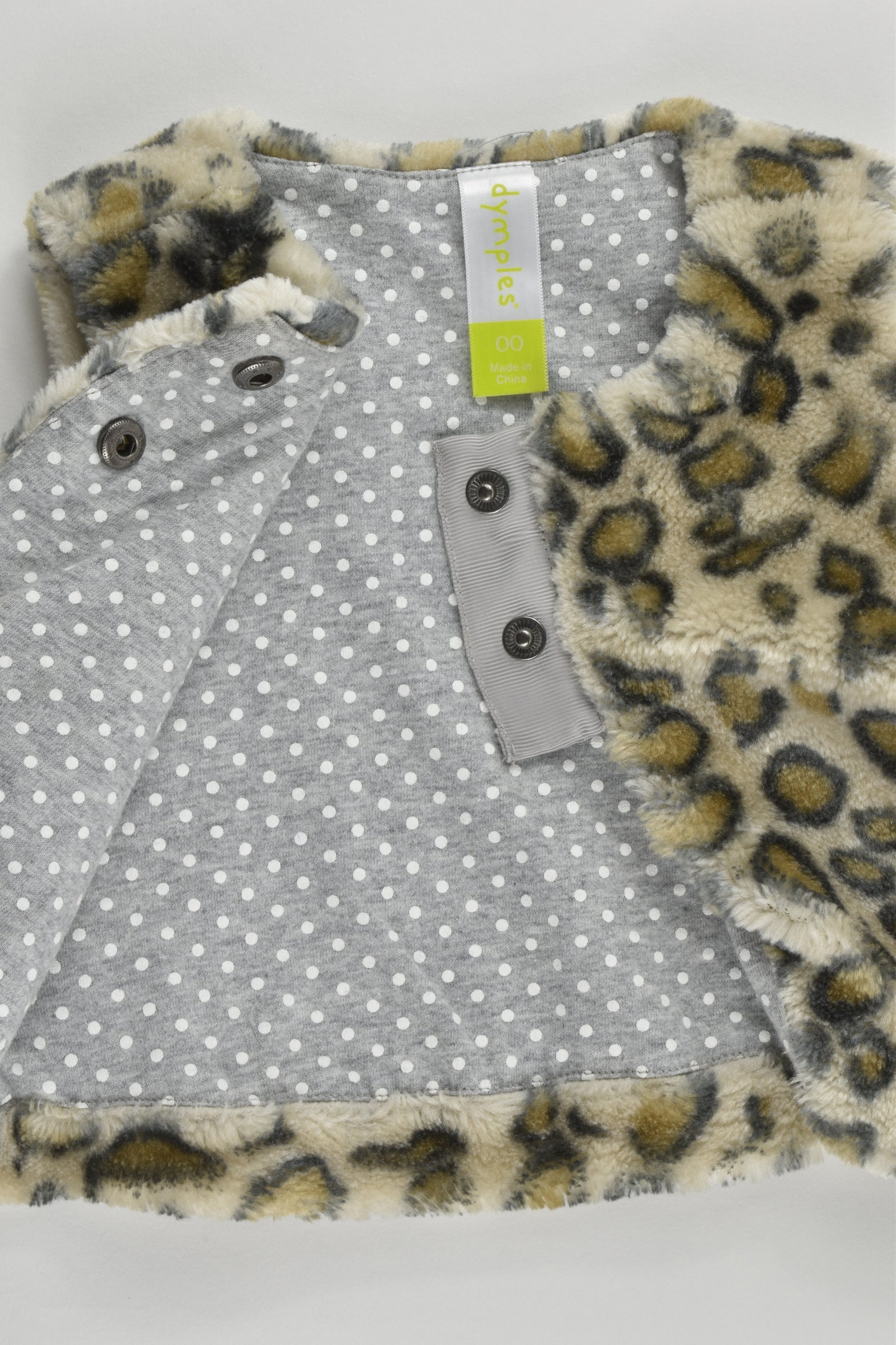 Dymples Size 00 Lined Fluffy Leopard Vest