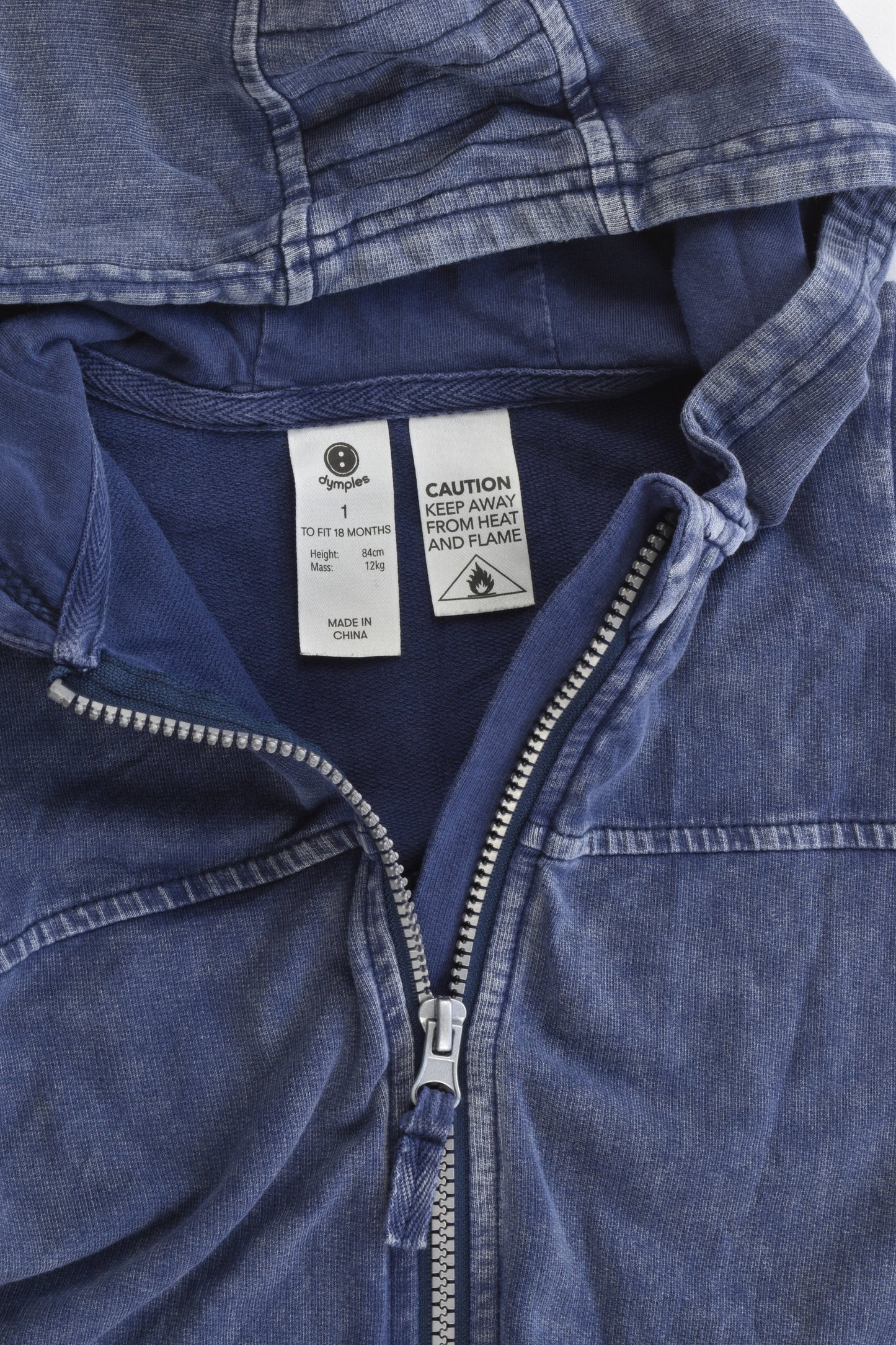 Dymples Size 1 (18 months, 84 cm) Denim-like Short Hooded Onesie