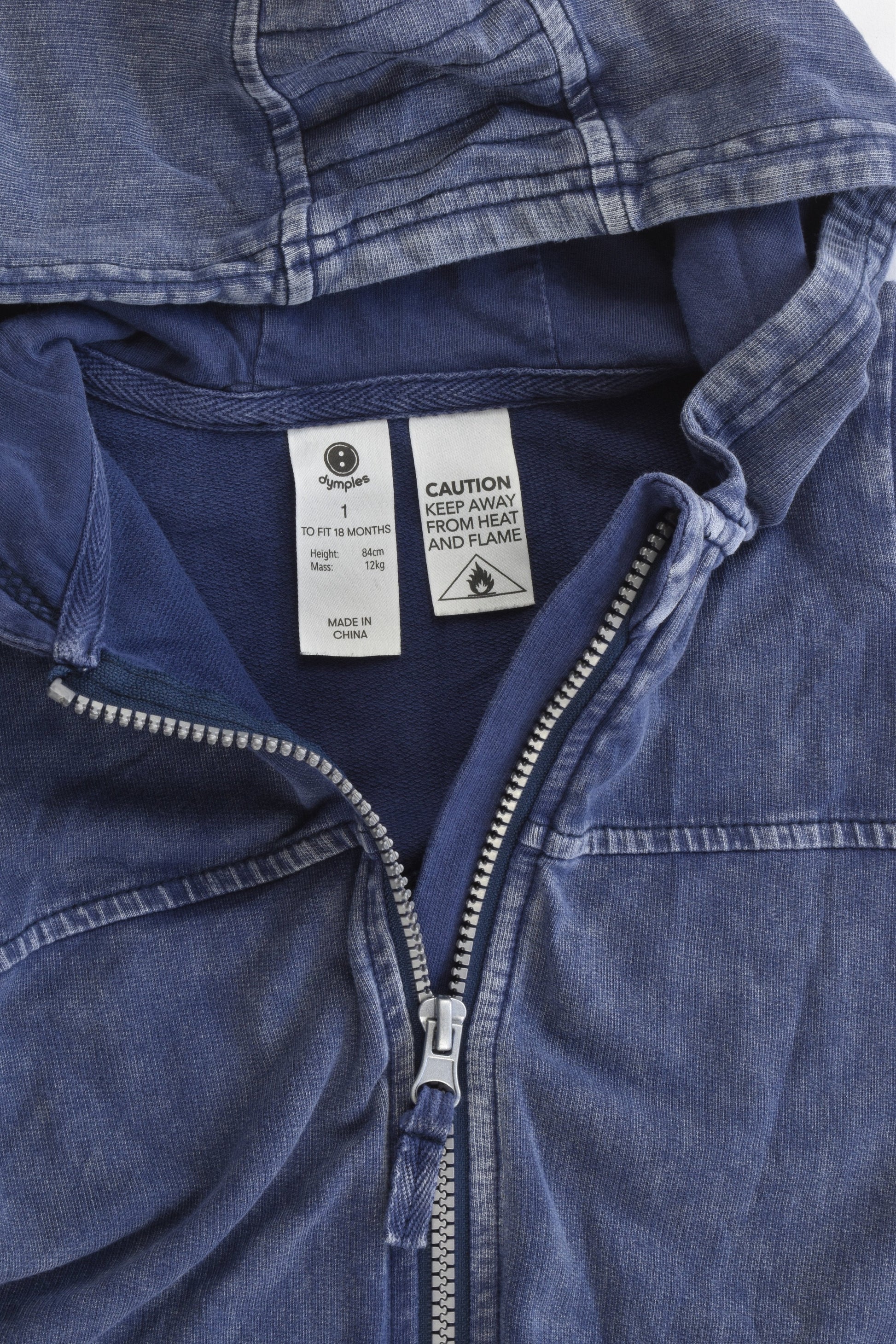 Dymples Size 1 (18 months, 84 cm) Denim-like Short Hooded Onesie
