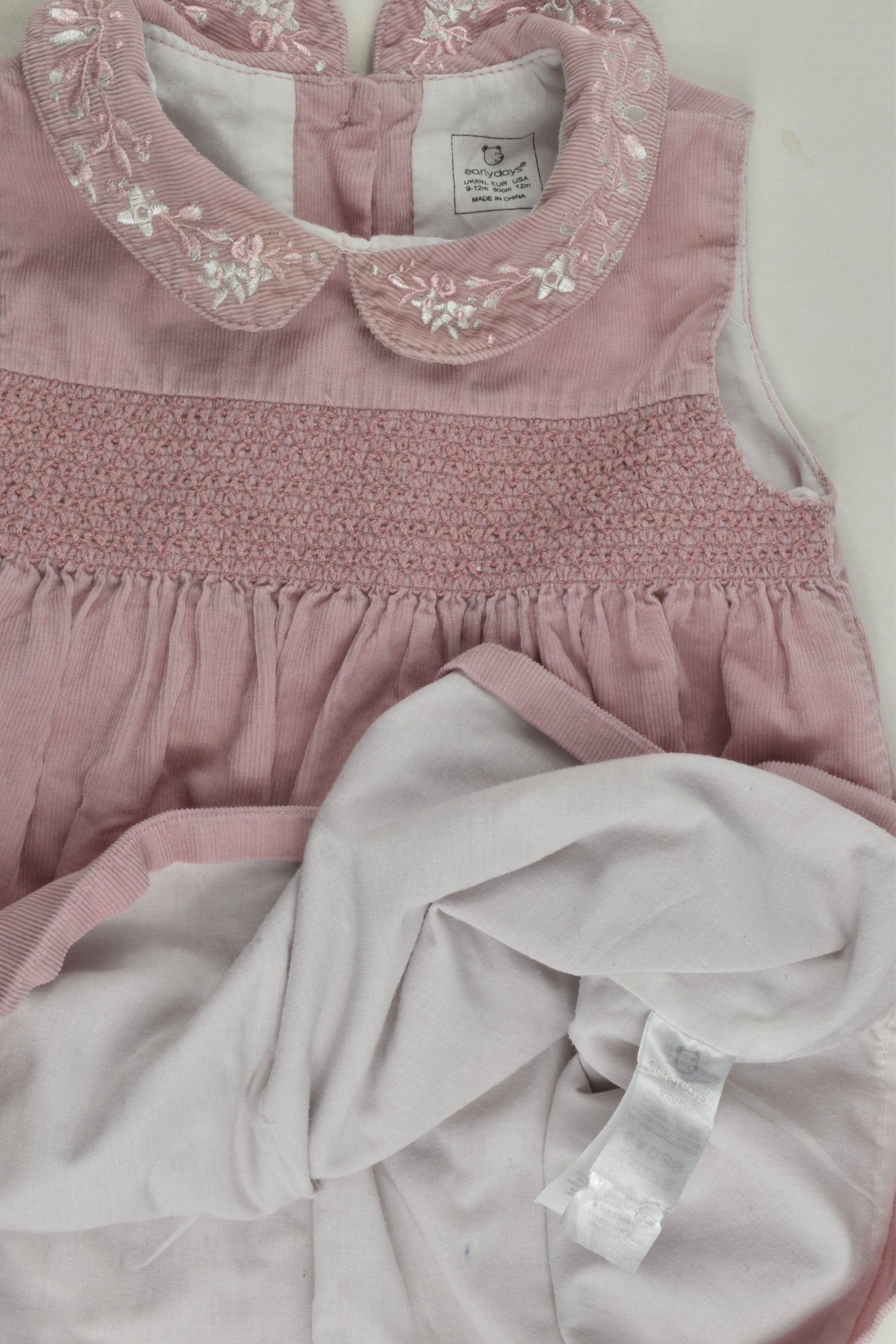 Early Days Size 0 (9-12 months) Lined Smocked Cord Dress