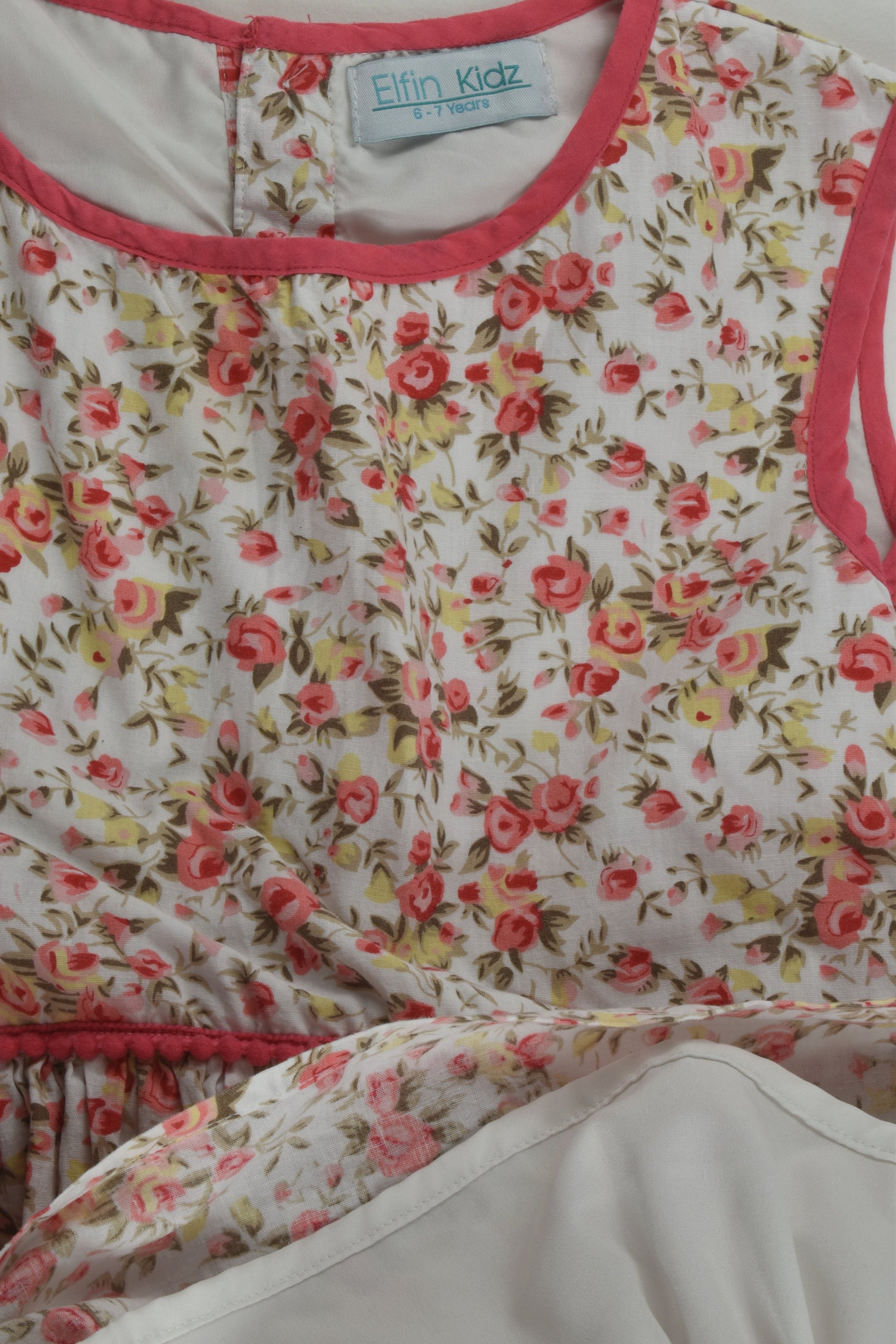 Elfin Kids Size 6-7 Lined Floral Dress