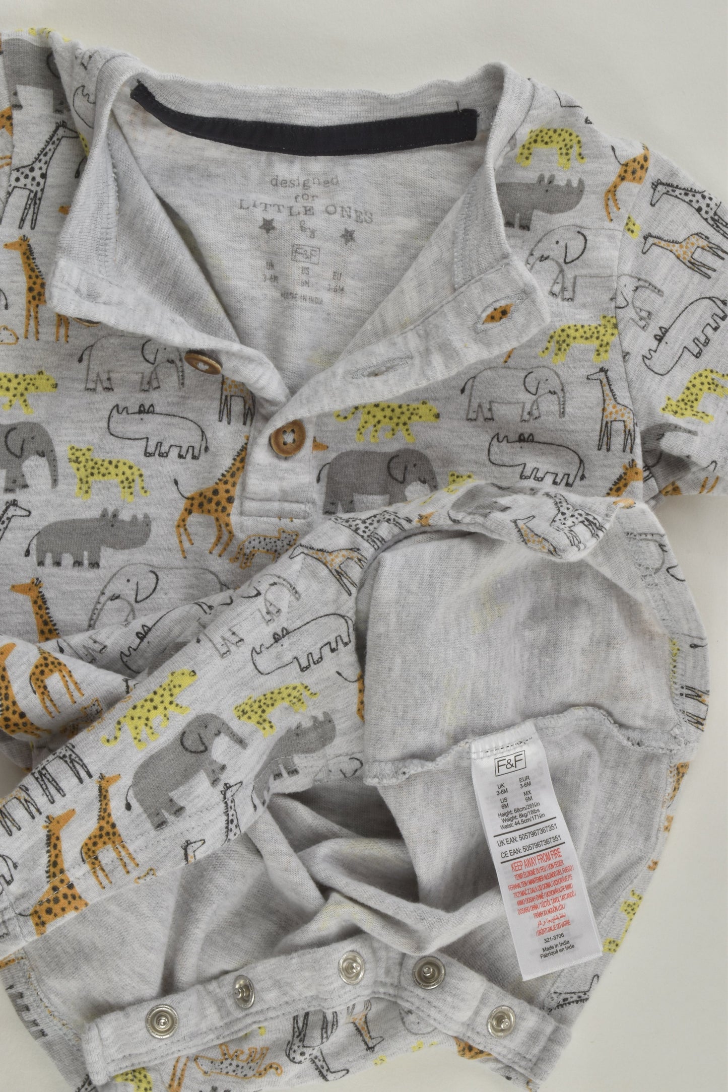 F&F Size 00 (3-6 months) Safari Animals Short Romper