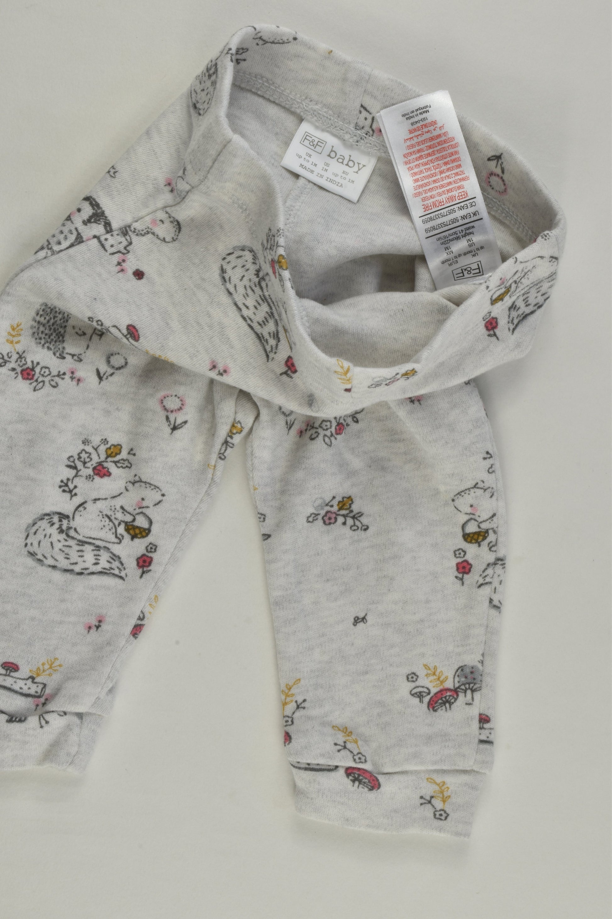 F&F Size 0000 (Up to 1 month, 56 cm) Hedgehog and Squirrel Leggings