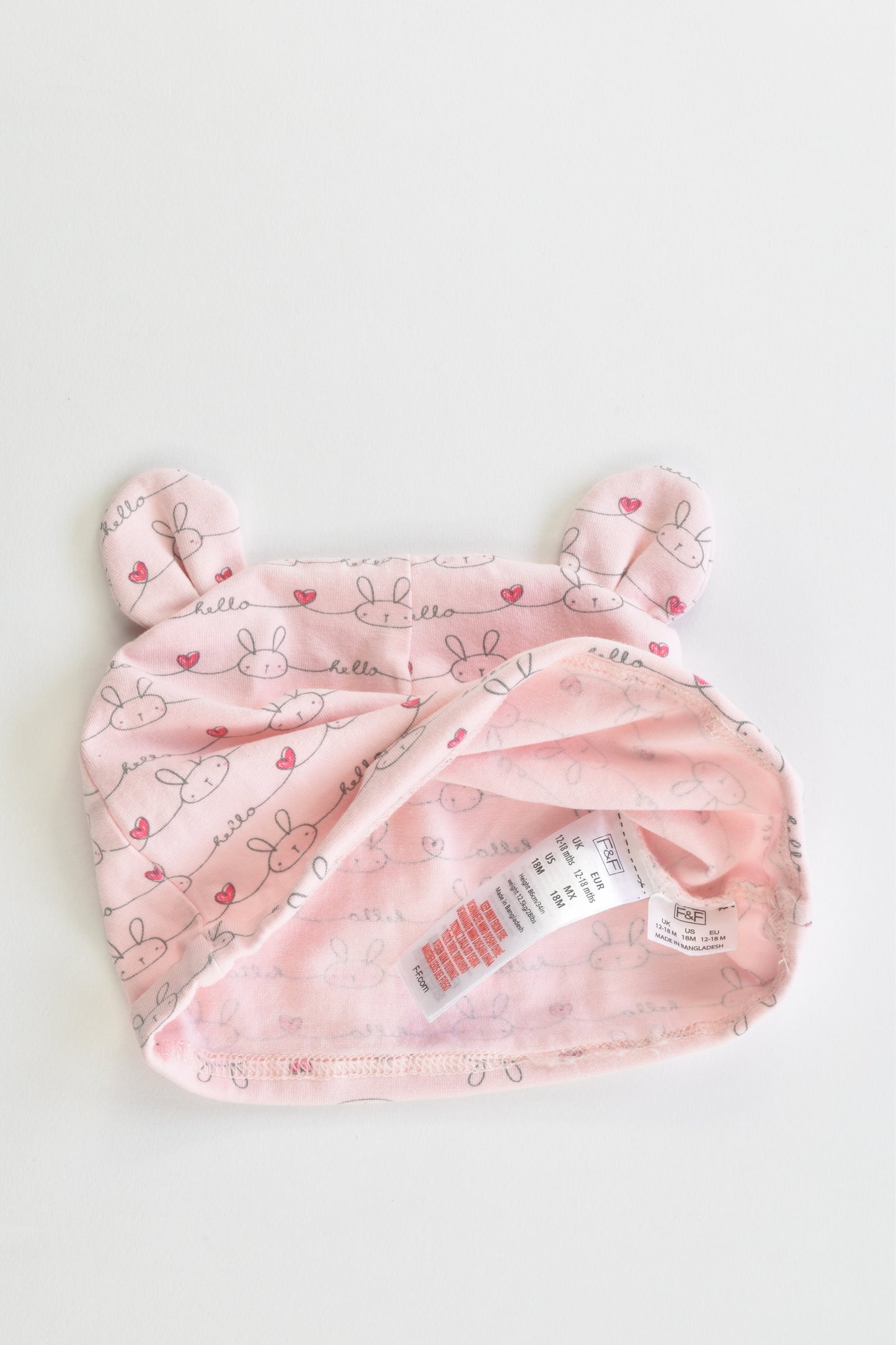 F&F Size 1 (12-18 months) 'Hello' Beanie