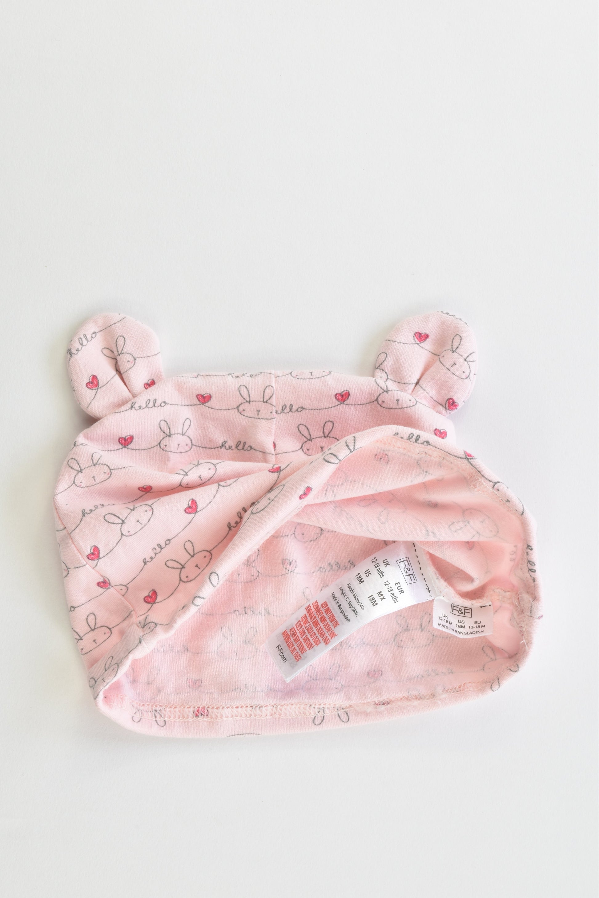 F&F Size 1 (12-18 months) 'Hello' Beanie
