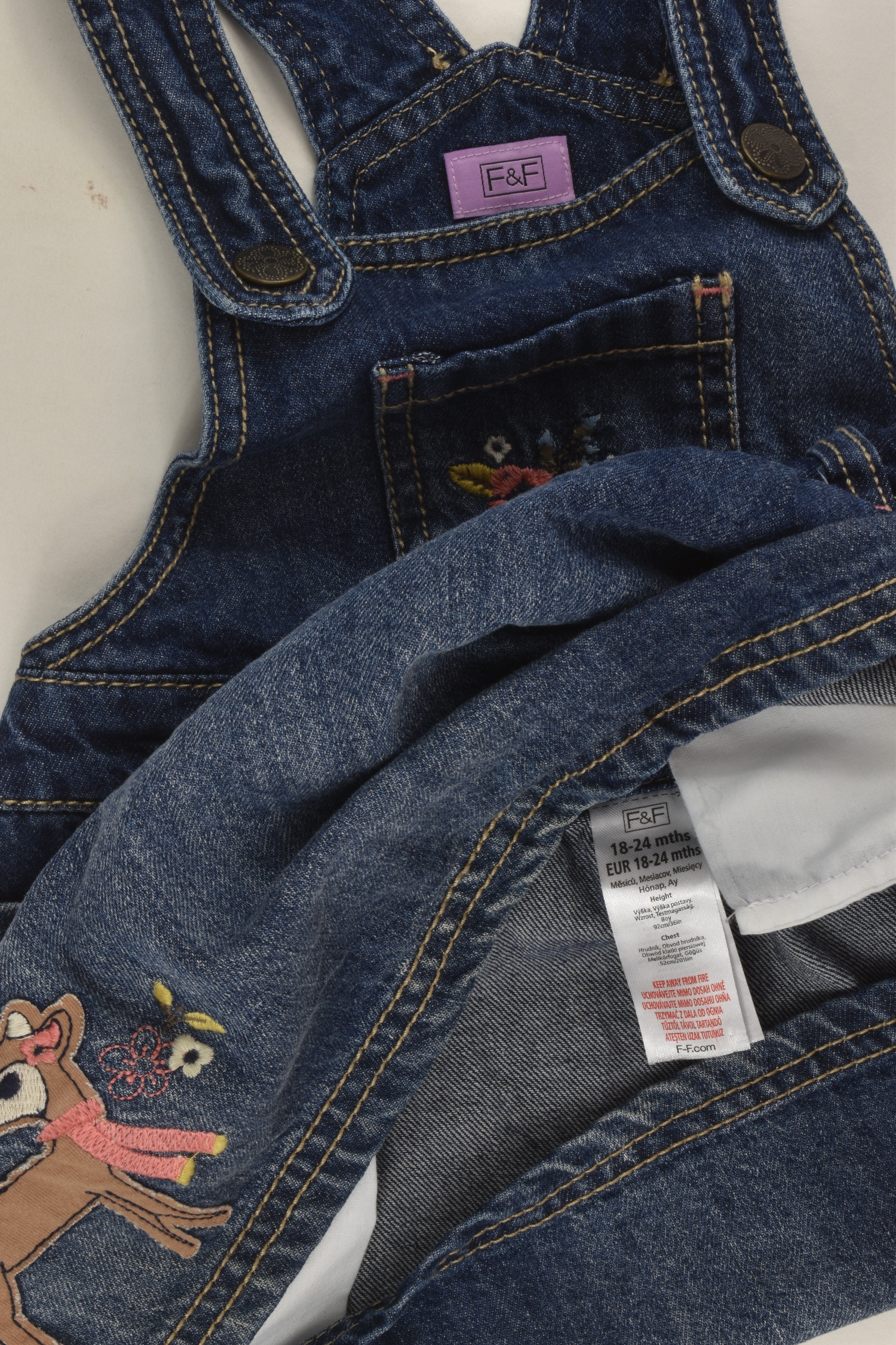 F F Size 2 18 24 months Hello Little Bird Denim Pinafore Dress MiniMe Preloved Baby and Kids Clothes