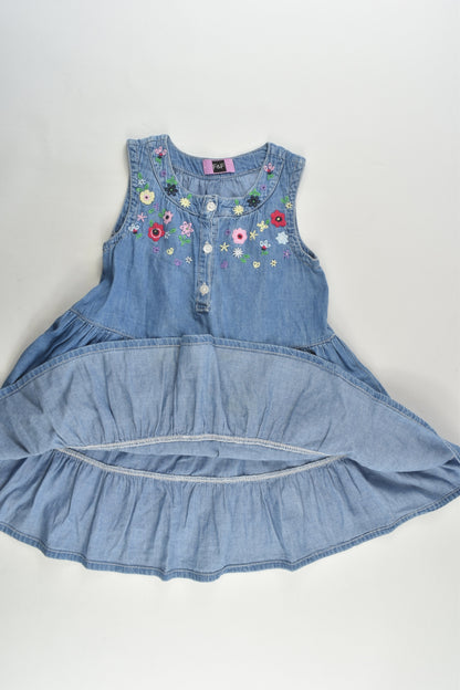 F&F Size 3 Lightweight Denim Dress with Floral Embroidery