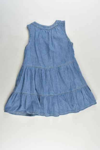 F&F Size 3 Lightweight Denim Dress with Floral Embroidery