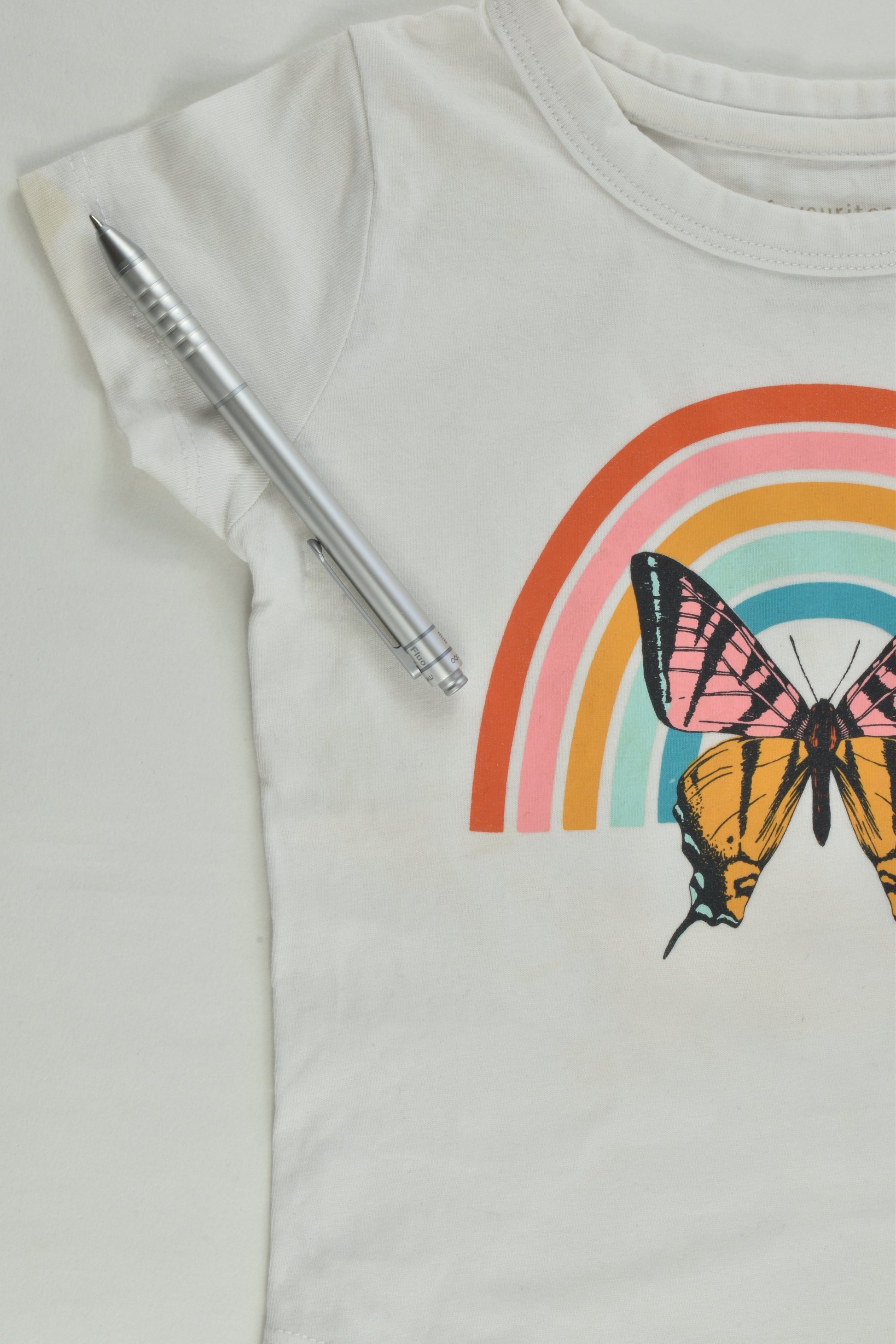 Favourites Size 2 Rainbow and Butterfly T-shirt and Striped Shorts