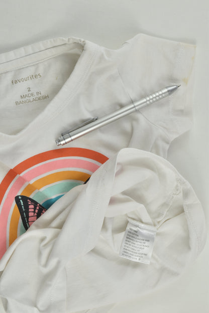 Favourites Size 2 Rainbow and Butterfly T-shirt and Striped Shorts