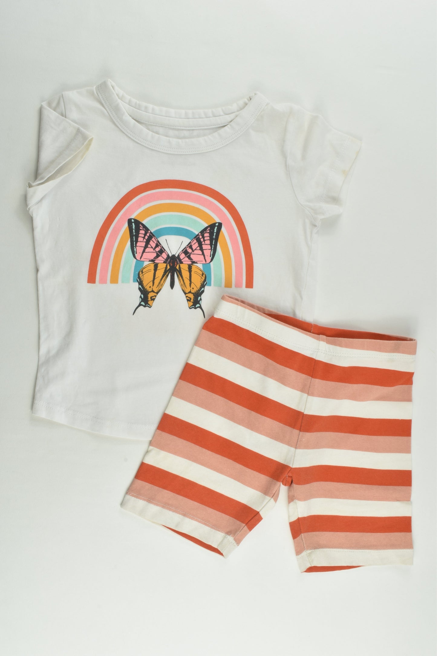 Favourites Size 2 Rainbow and Butterfly T-shirt and Striped Shorts