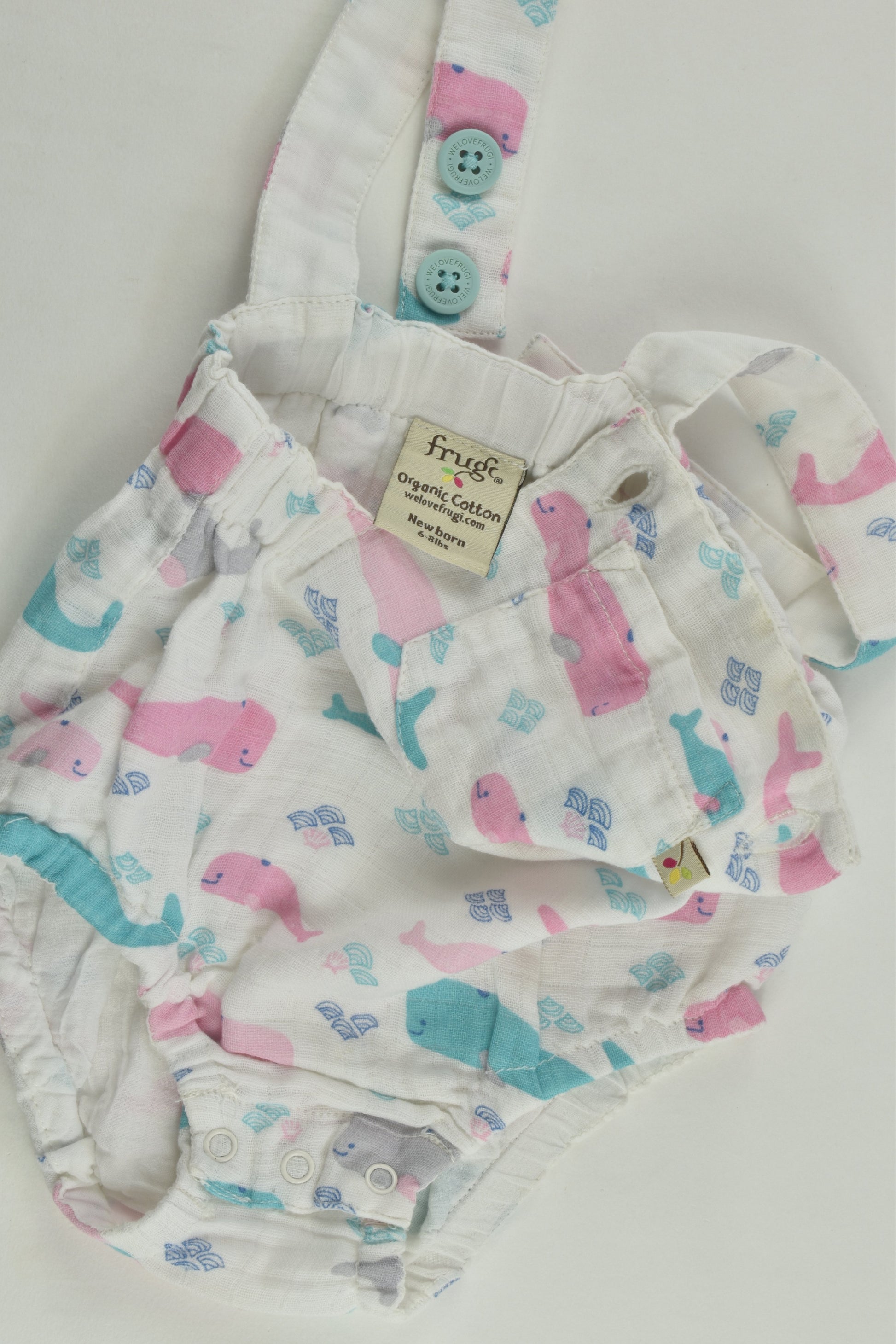 Frugi Size 0000 (Newborn) Lined Muslin Whale Romper