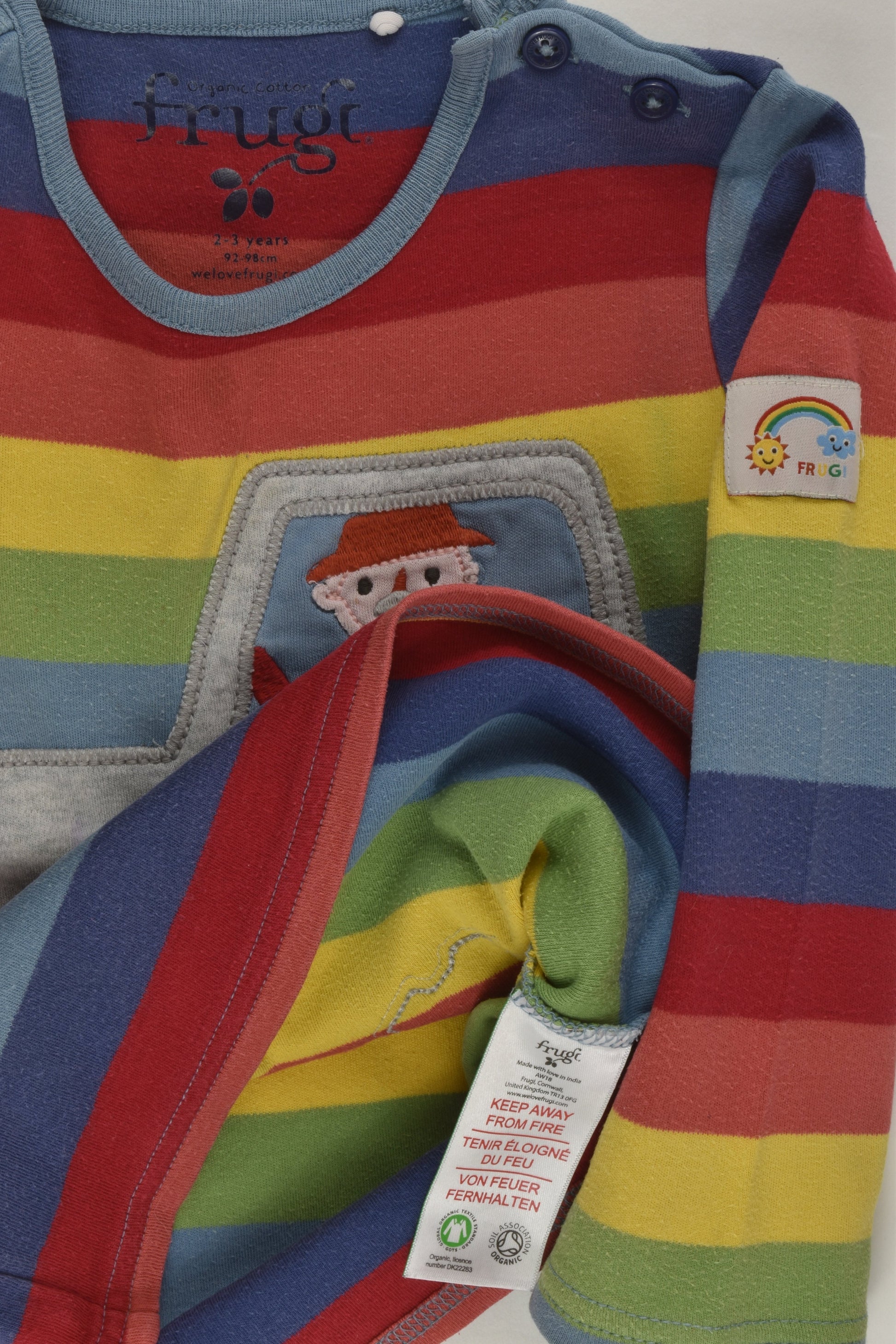 Frugi Size 2-3 Rainbow Stripes Farmer Top