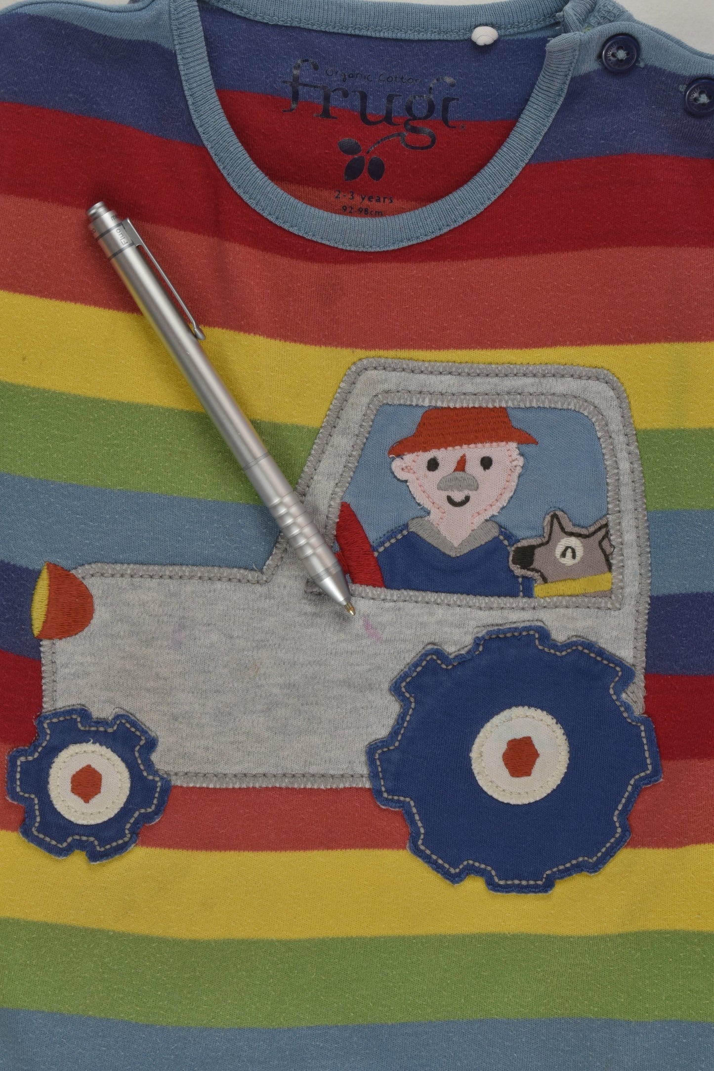 Frugi Size 2-3 Rainbow Stripes Farmer Top