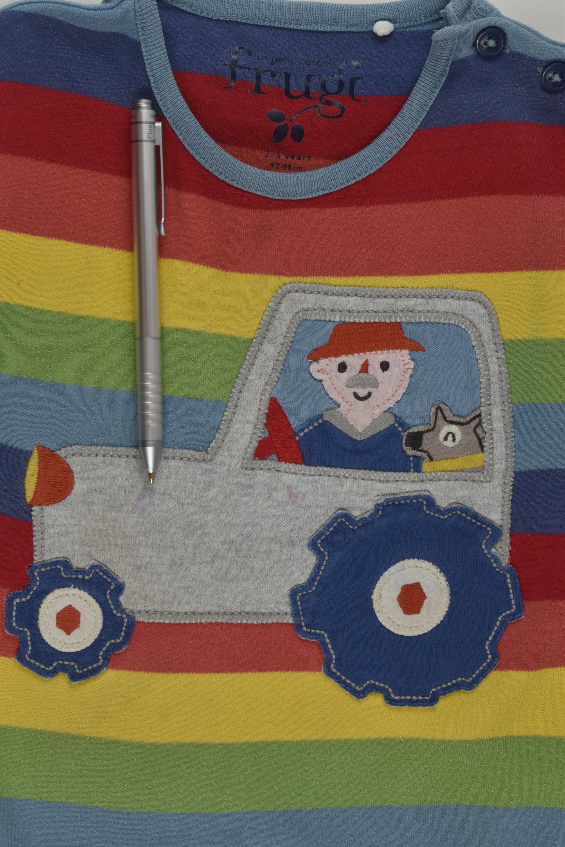 Frugi Size 2-3 Rainbow Stripes Farmer Top